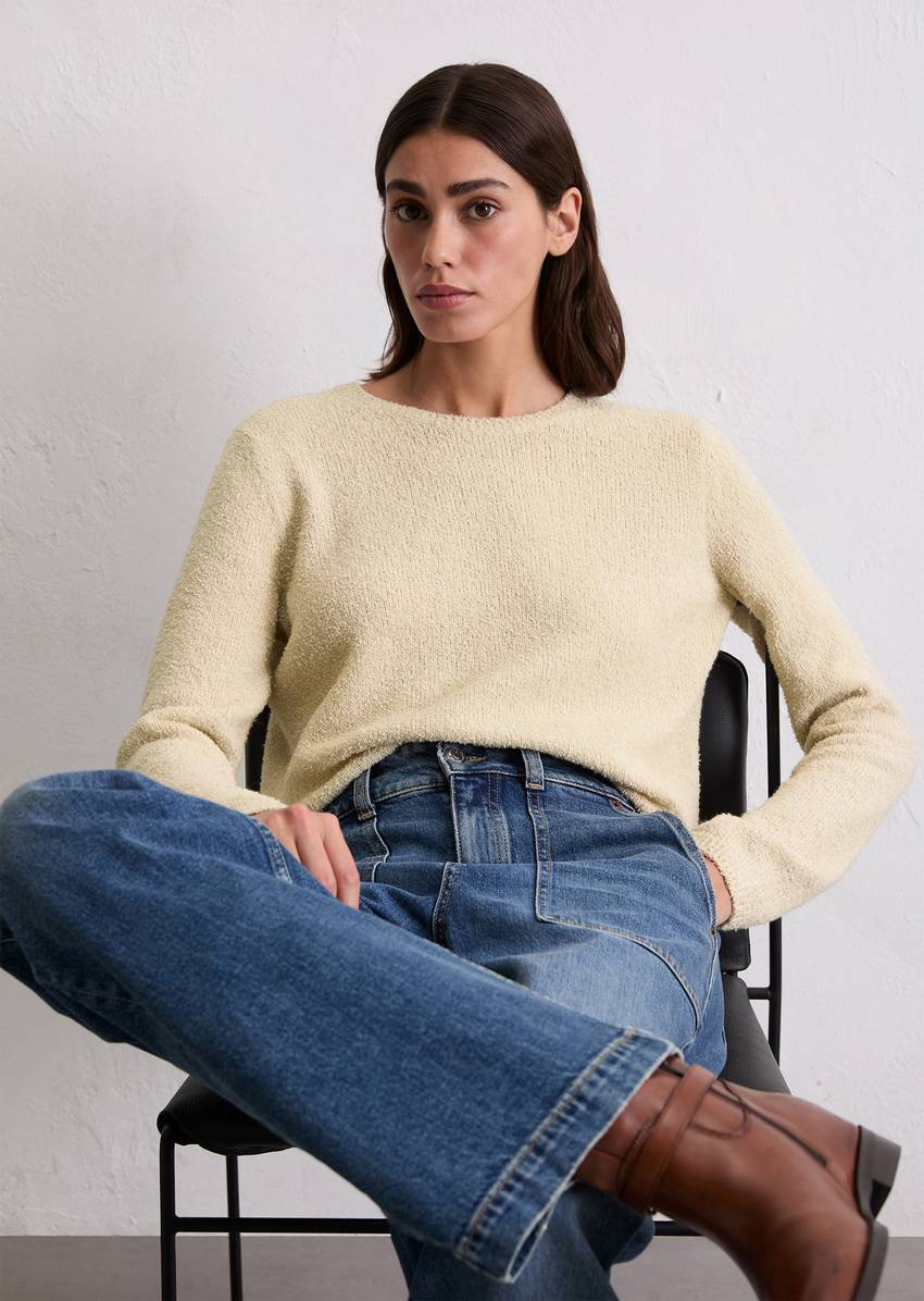 Knitted sweater regular made from bouclé yarn