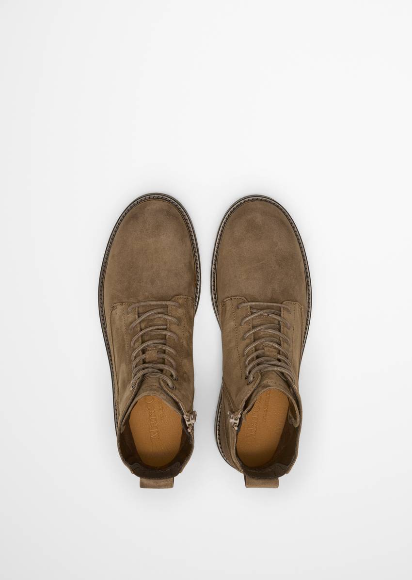 Lace-up boots made from soft suede cowhide