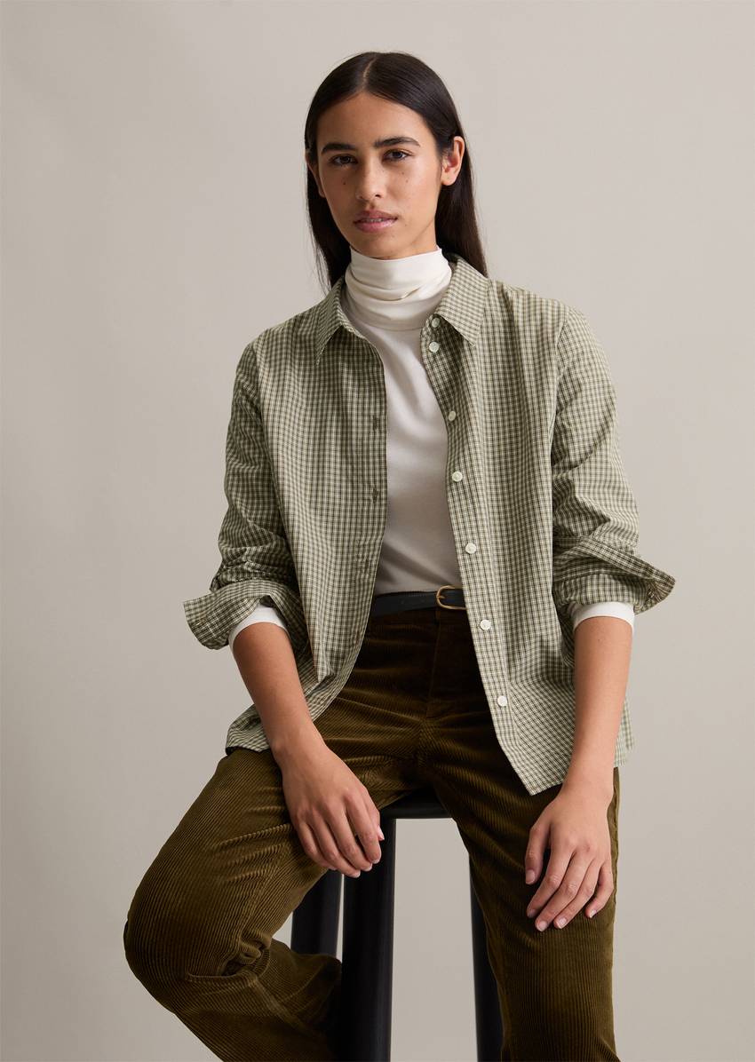 Check blouse with pleat detail regular made from pure organic cotton