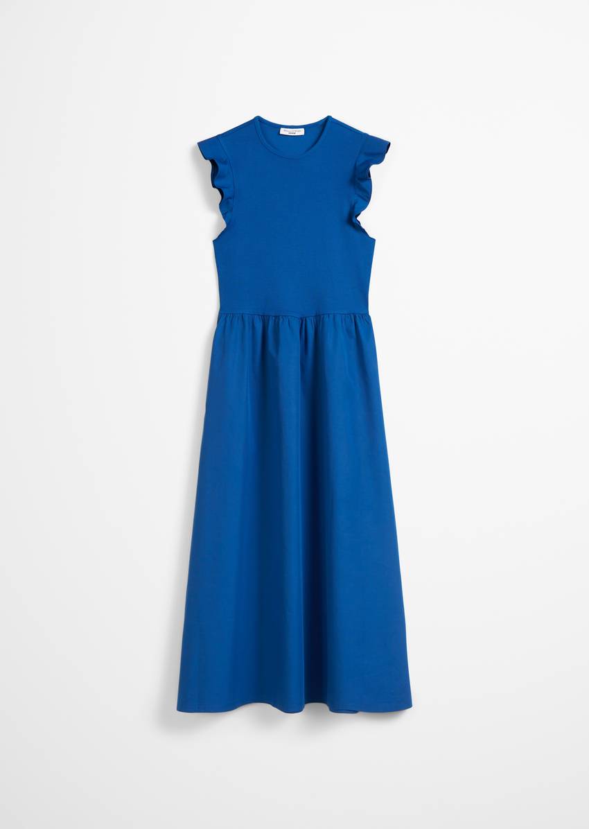 Flounce jersey dress flared with cotton poplin skirt