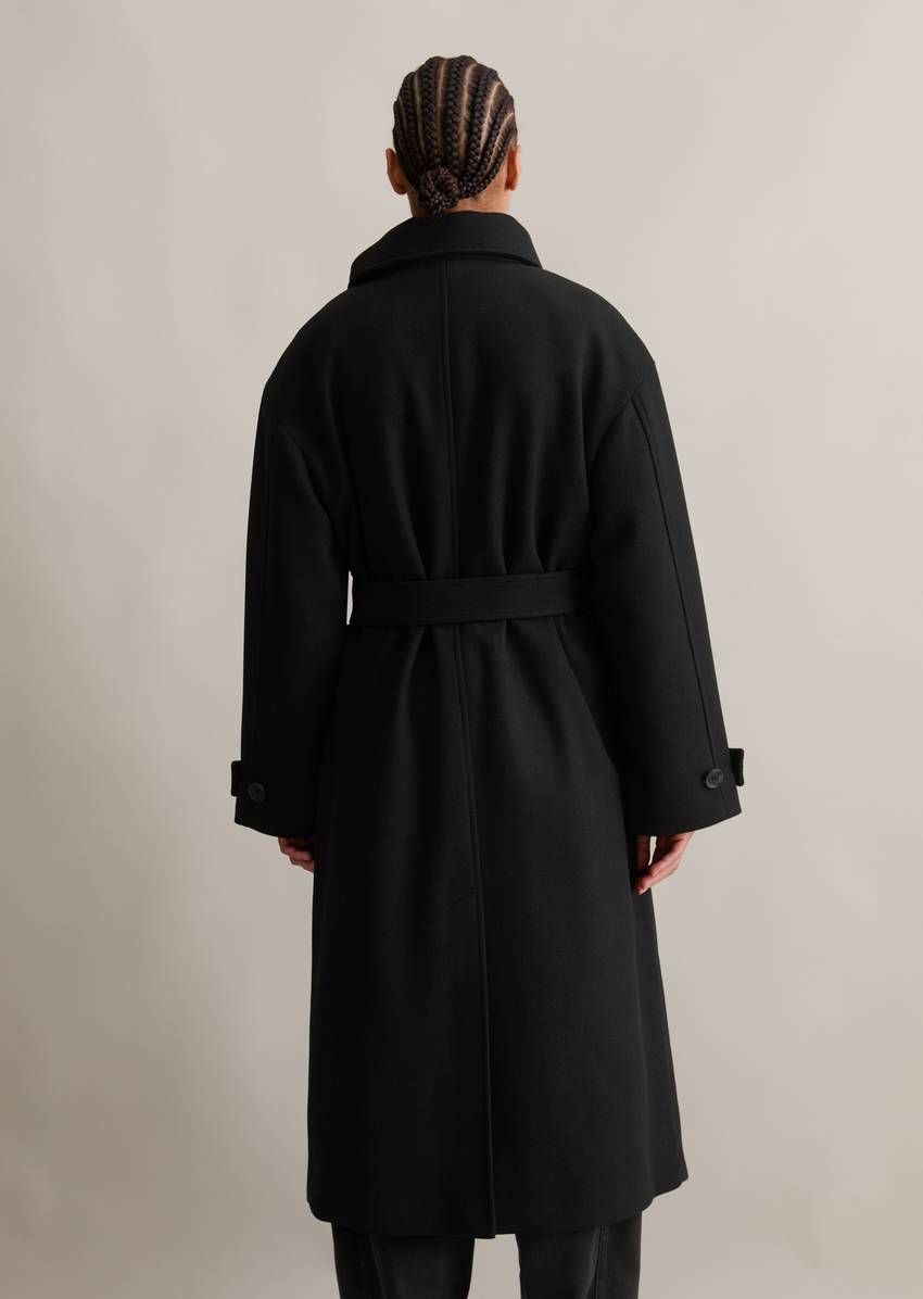 Regular long wool coat with recycled wool