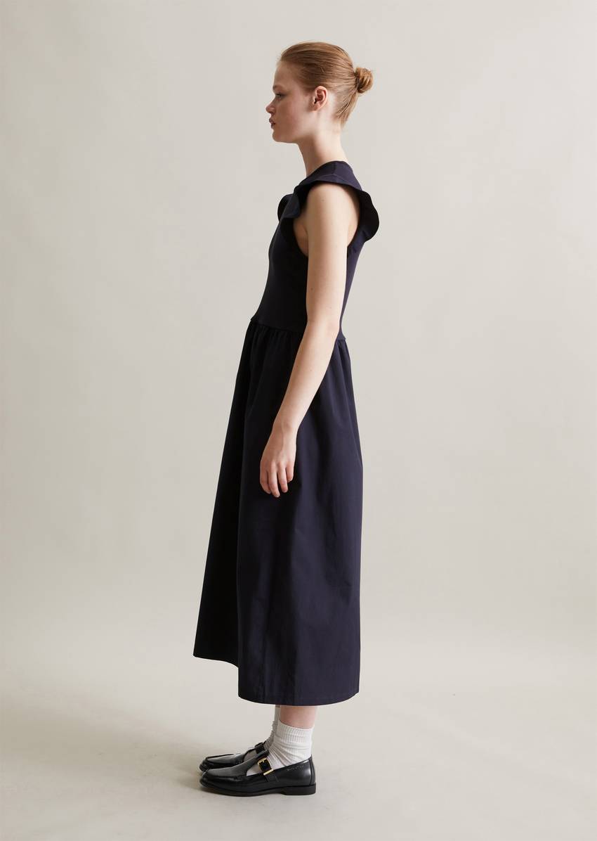 Flounce jersey dress flared with cotton poplin skirt