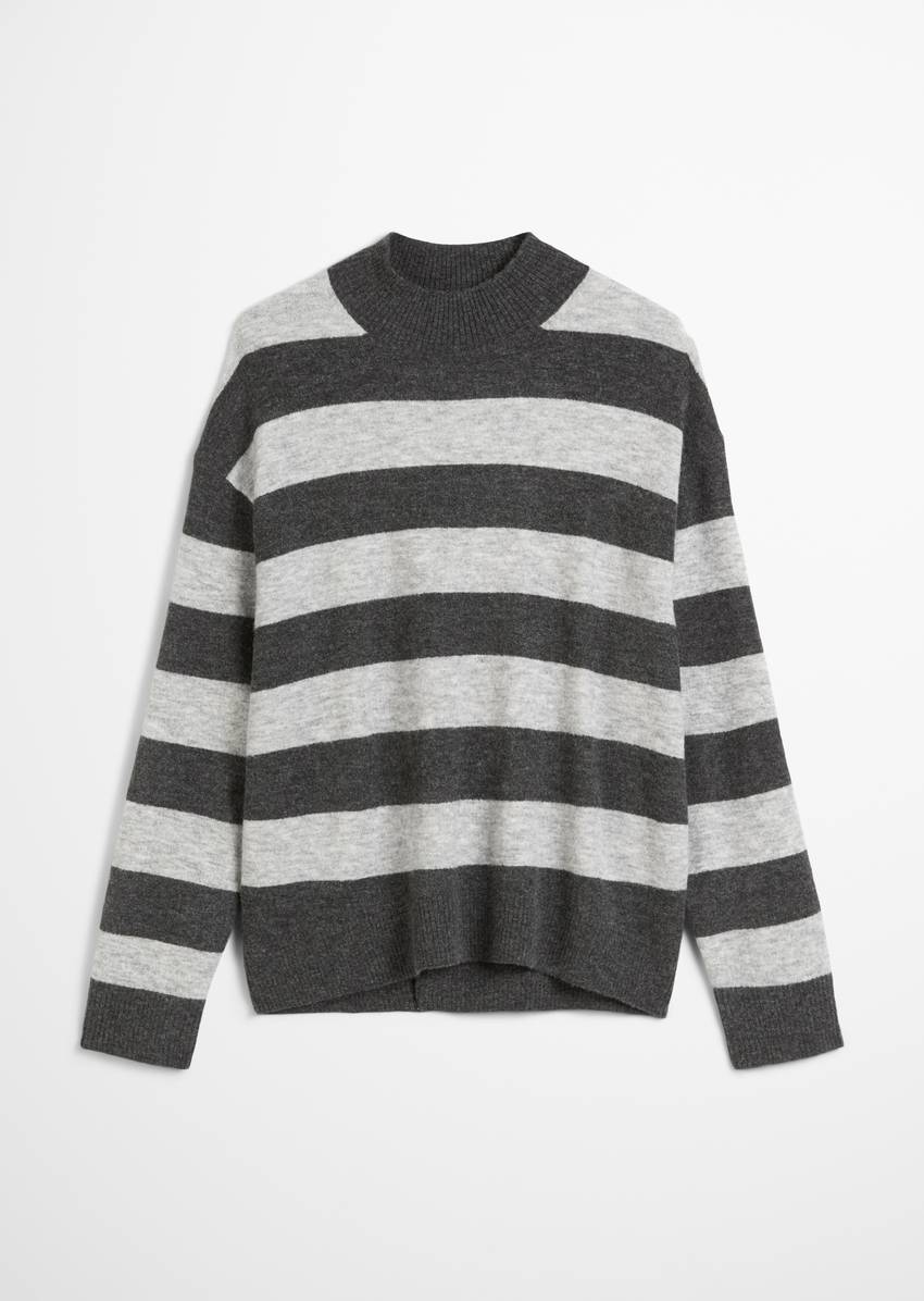 Striped knitted sweater regular made from a soft virgin wool blend