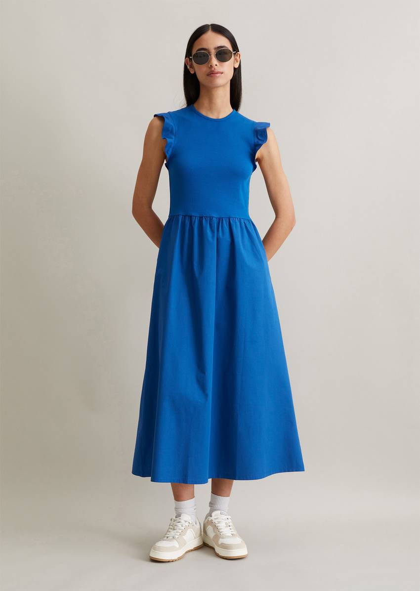 Flounce jersey dress flared with cotton poplin skirt