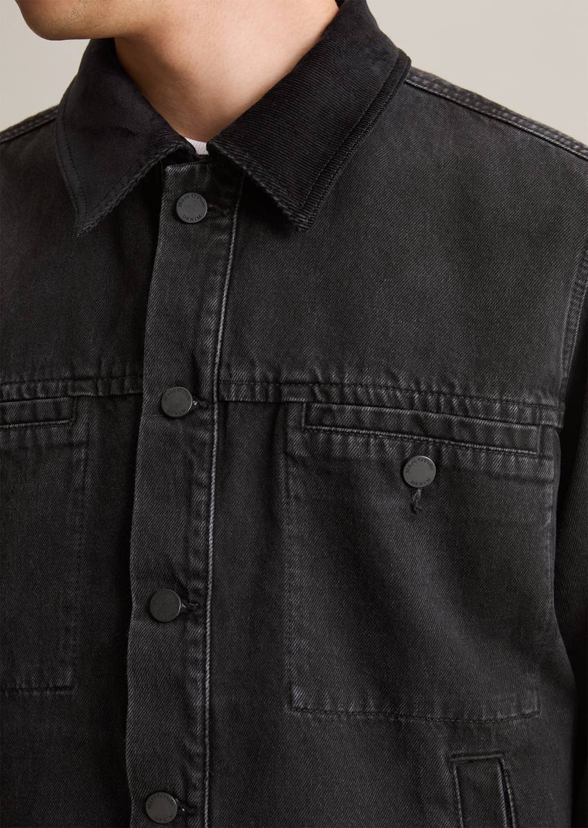 Regular denim jacket with corduroy collar