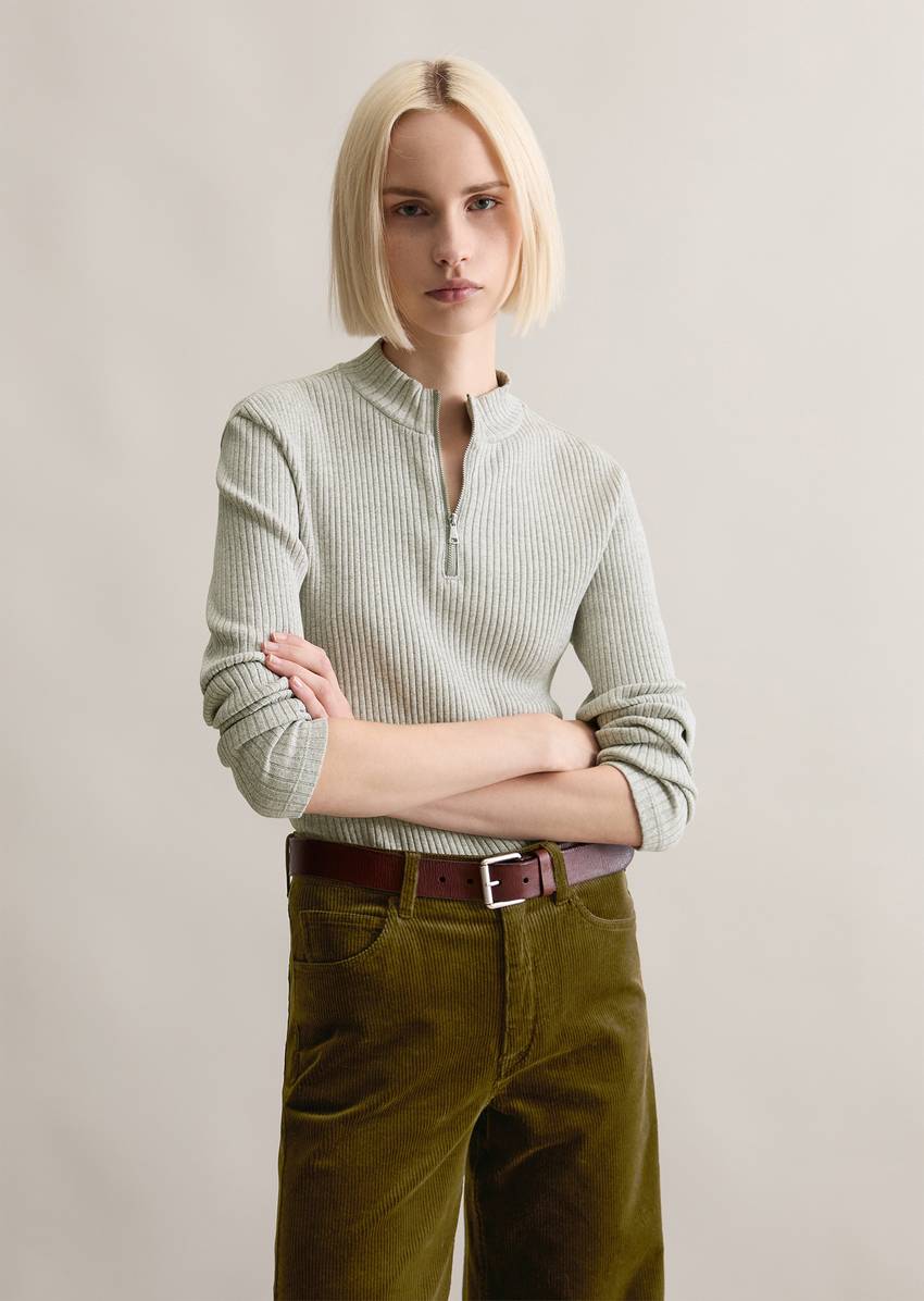 Half-zip longsleeve slim made from ribbed jersey