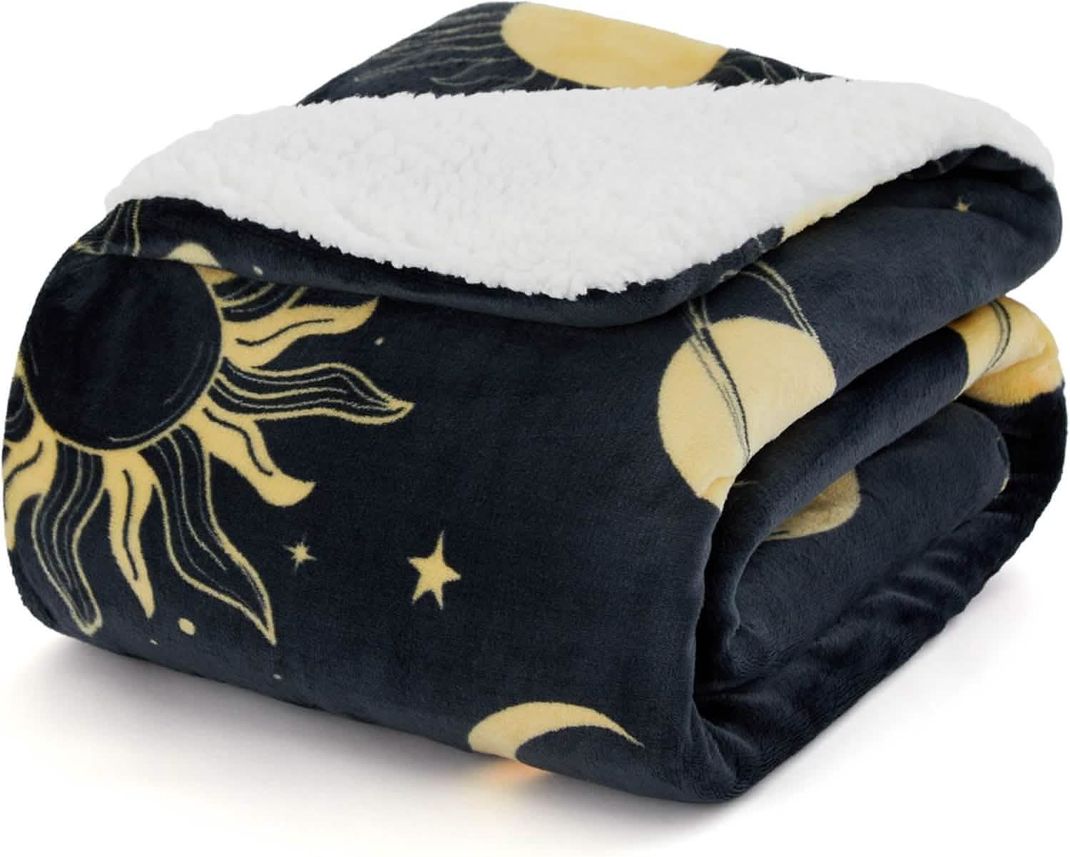 GentleSoft® Printed Throw Sherpa Blanket Sun and Moon