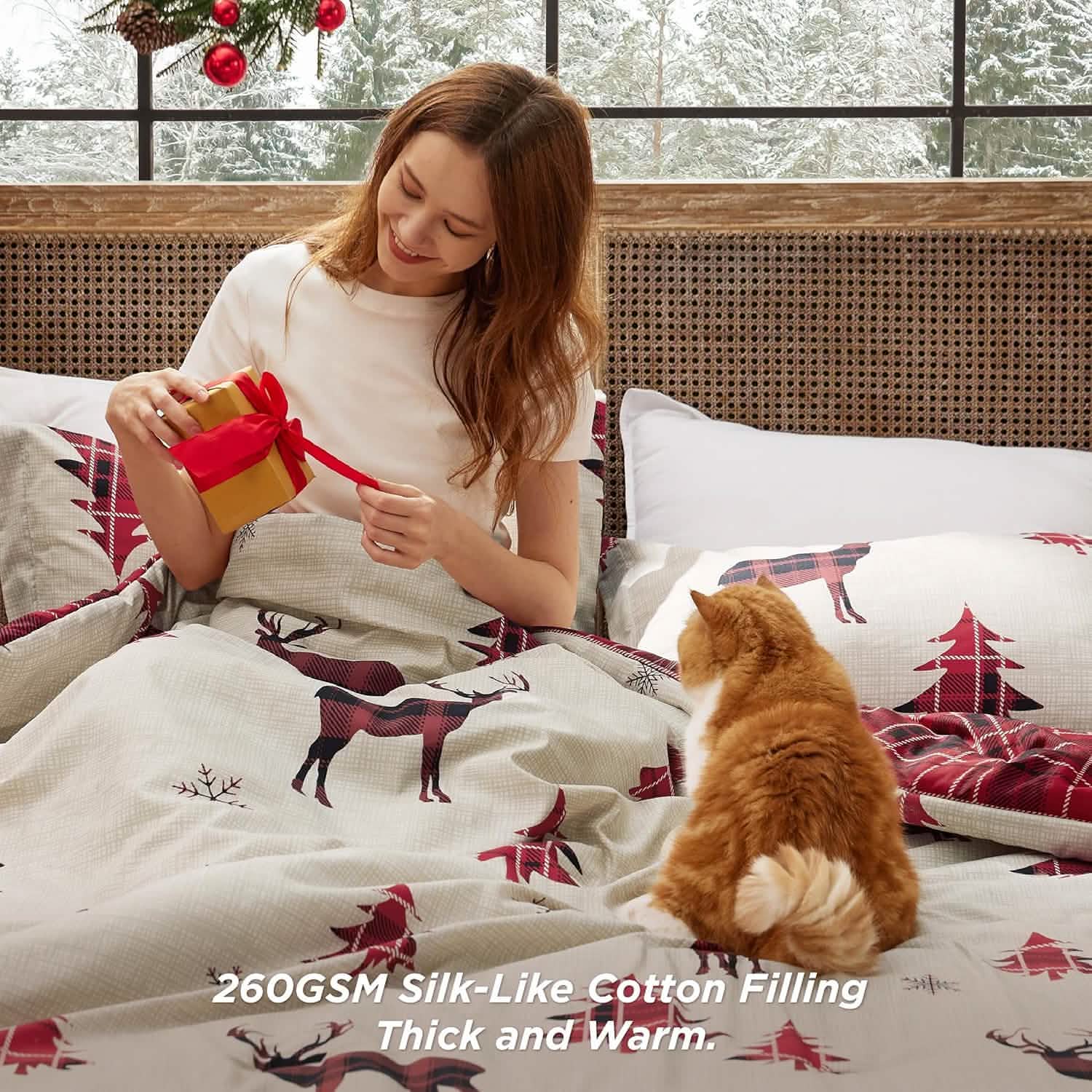 GentleSoft® Christmas Plaid Comforter Set Reindeer
