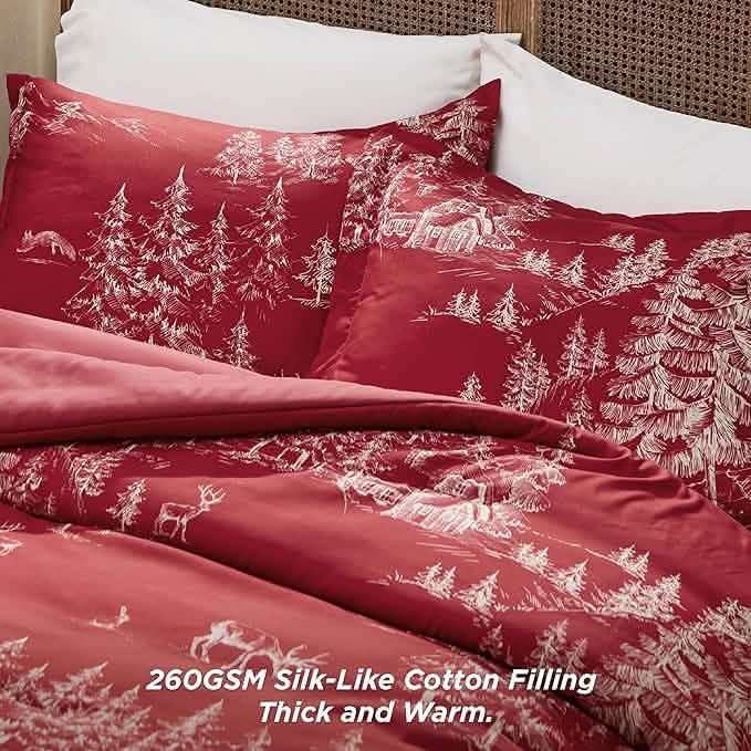 GentleSoft® Christmas Plaid Comforter Set Red Forest
