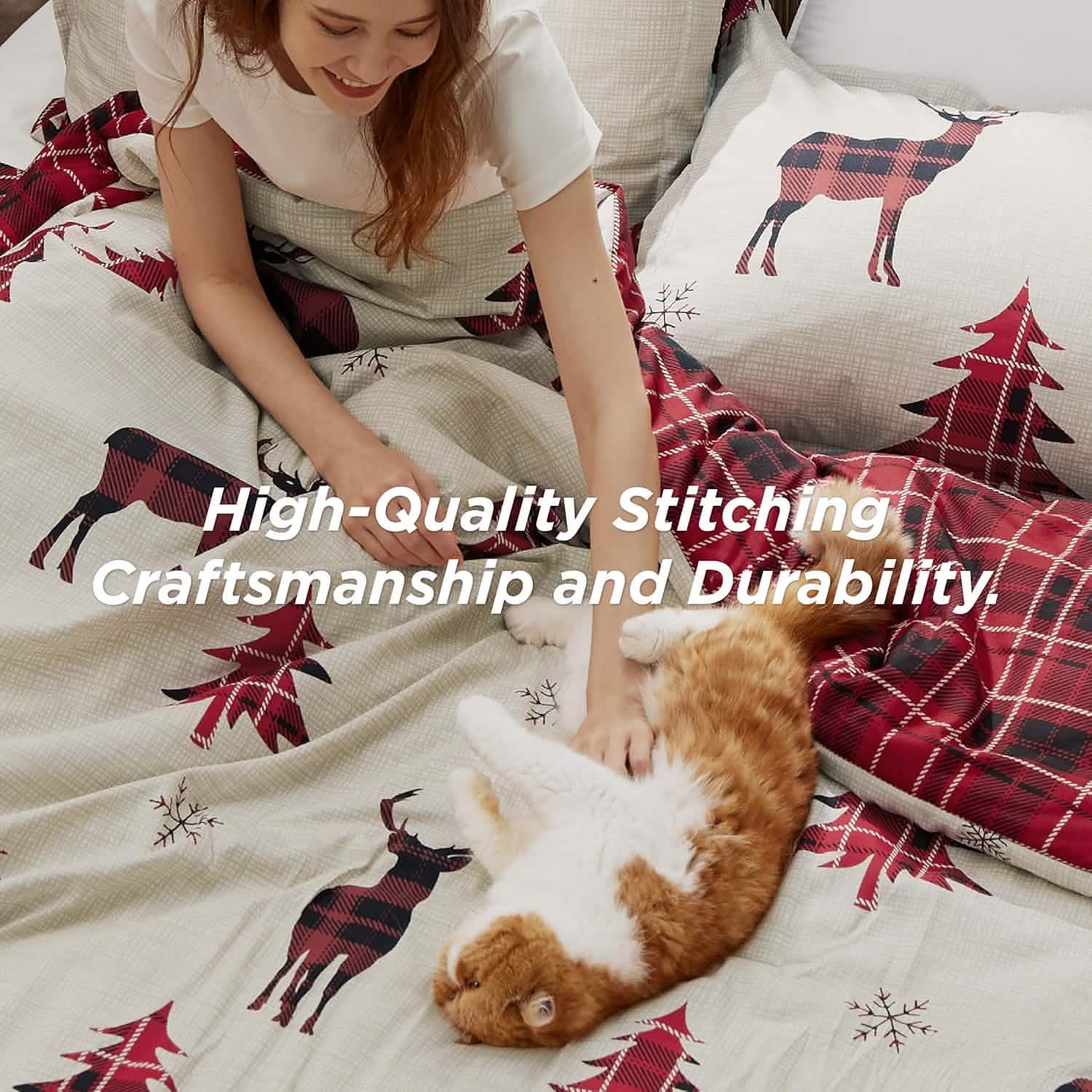 GentleSoft® Christmas Plaid Comforter Set Reindeer