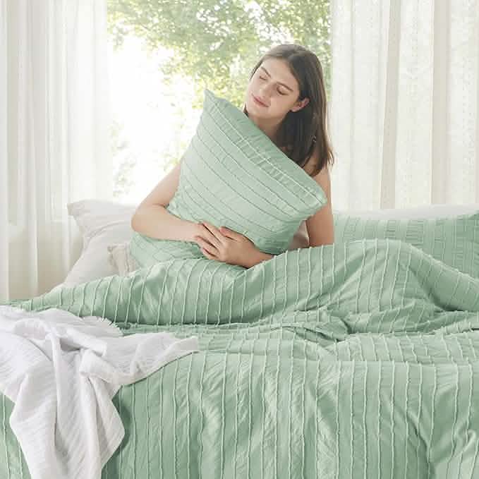 GentleSoft® Striped Tufted Embroidery Duvet Cover Set