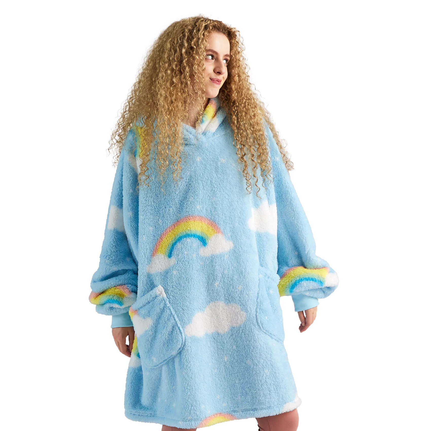 GentleSoft® Printed Shaggy Sherpa Blanket Hoodie Sea Foam