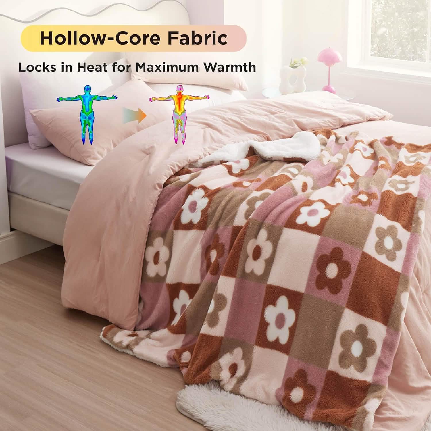 GentleSoft® Printed Throw Sherpa Blanket flower Checkboard
