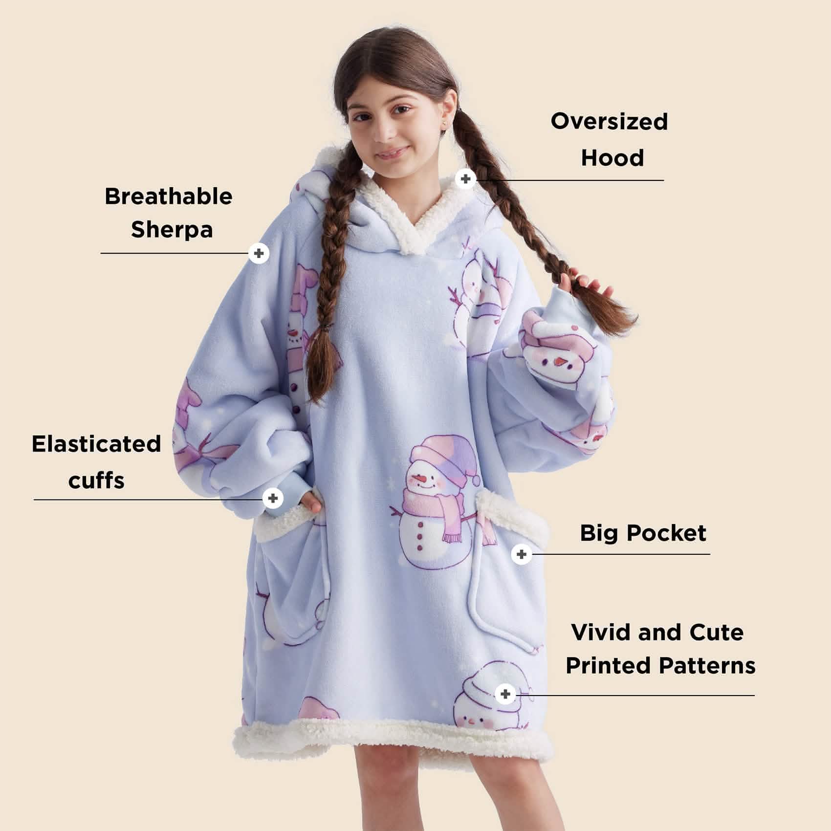 GentleSoft® Sherpa Fleece Printed Short Wearable Blanket Hoodie Purple
