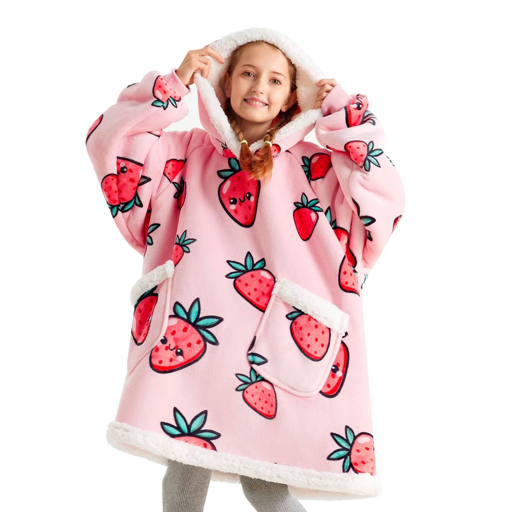 GentleSoft® Sherpa Fleece Printed Short Wearable Blanket Hoodie Crystal Rose