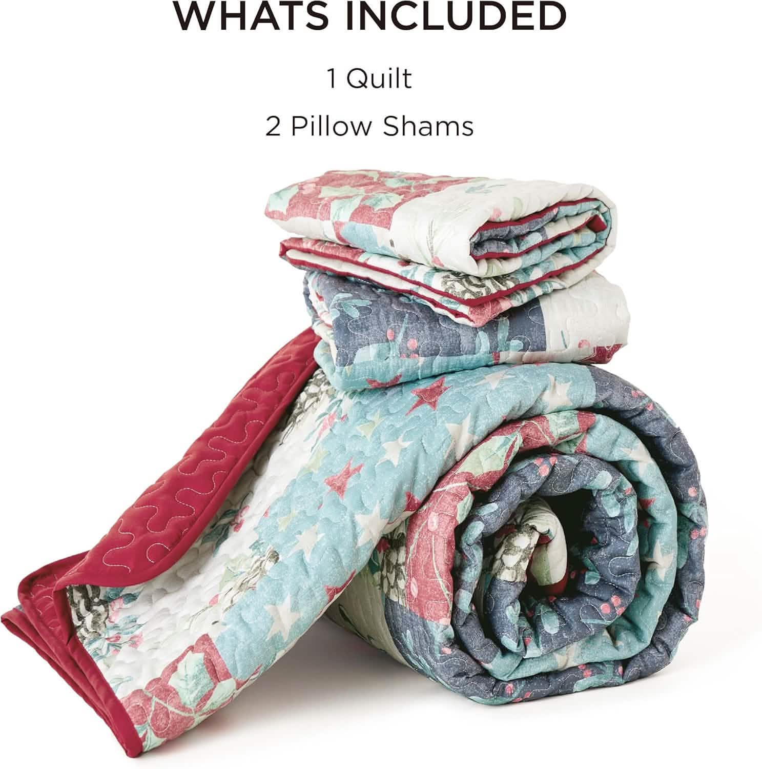 GentleSoft® Christmas Modern Patchwork Quilt Set Plant