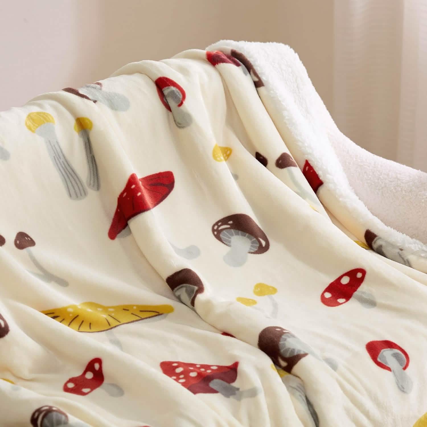 GentleSoft® Printed Throw Sherpa Blanket mushroom