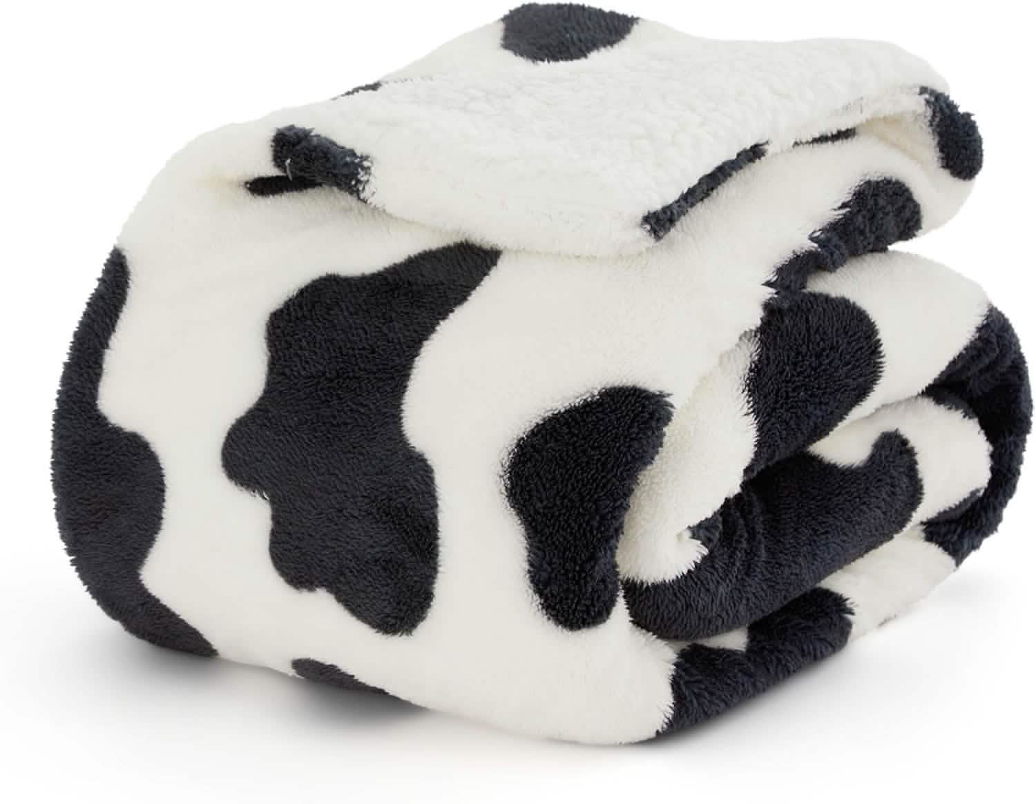 GentleSoft® Printed Throw Sherpa Blanket Print-cow