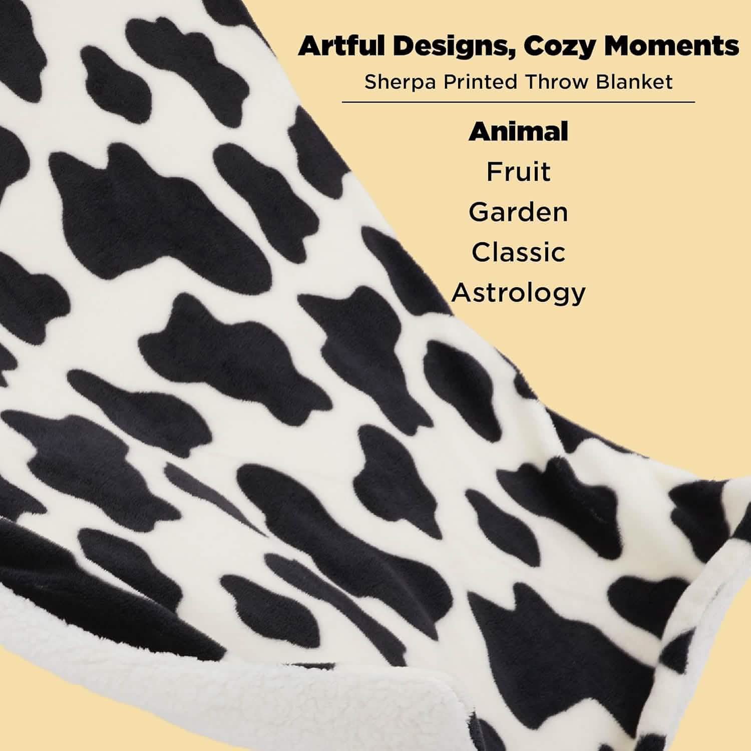 GentleSoft® Printed Throw Sherpa Blanket Print-cow