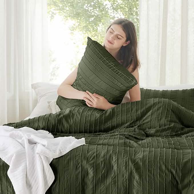 GentleSoft® Striped Tufted Embroidery Duvet Cover Set