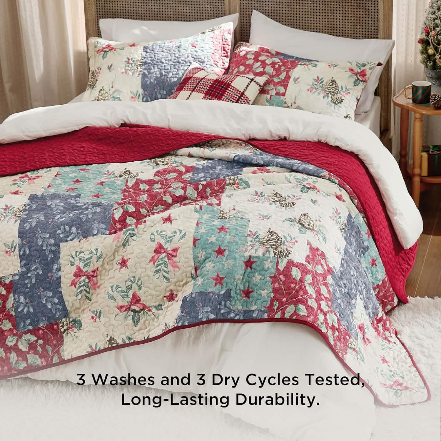 GentleSoft® Christmas Modern Patchwork Quilt Set Plant