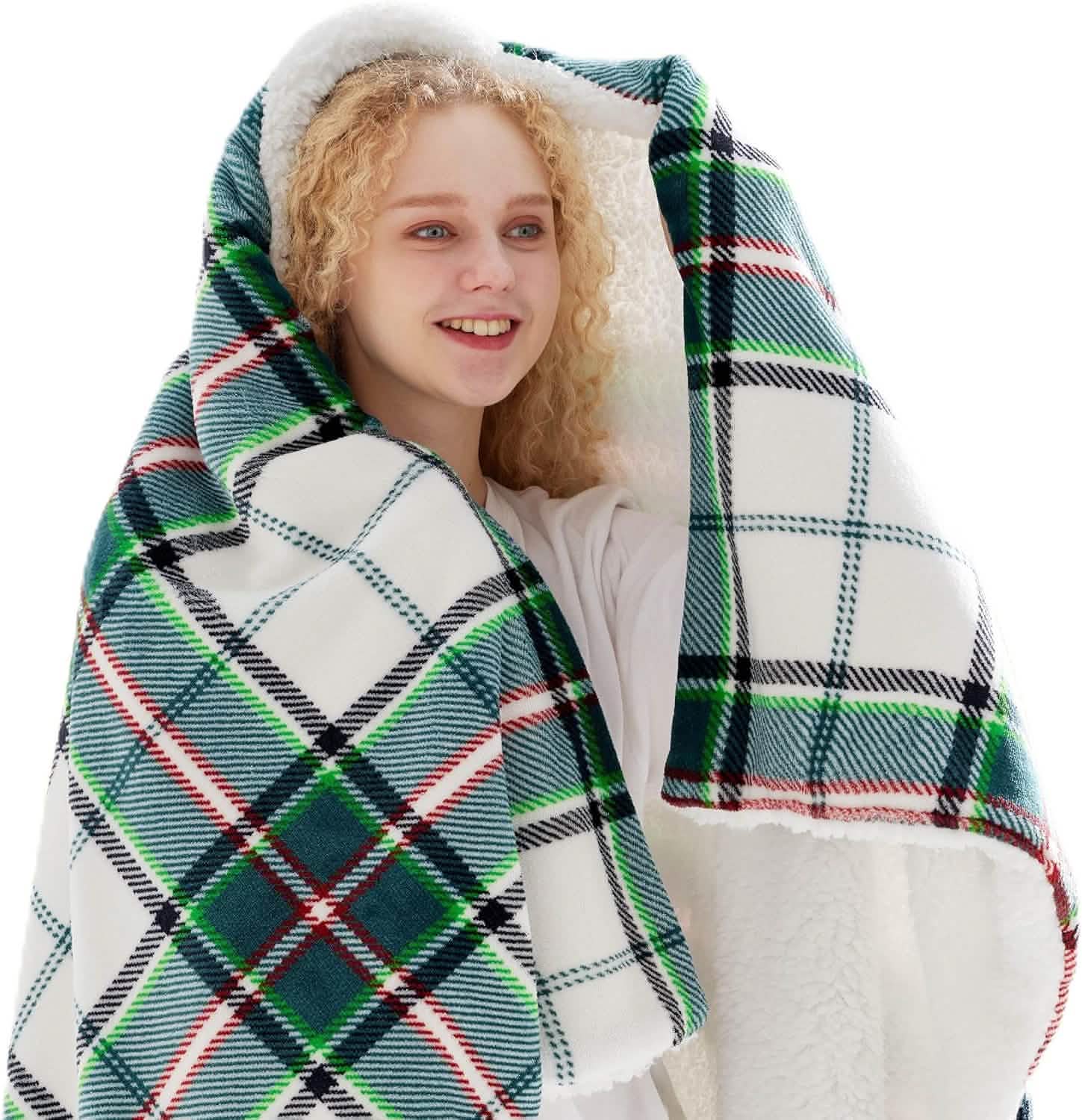 GentleSoft® Printed Throw Sherpa Blanket christmas Green
