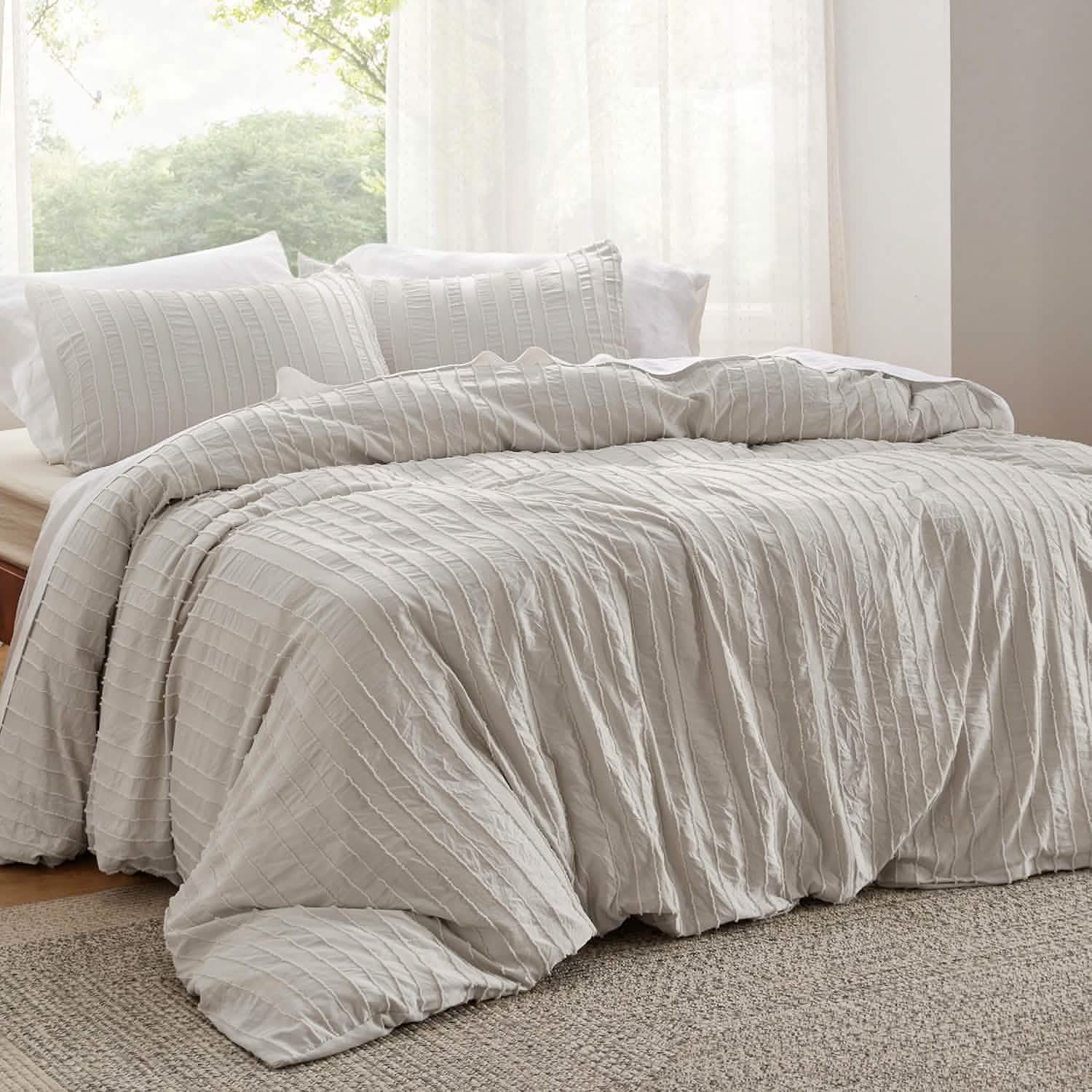 GentleSoft® Striped Tufted Embroidery Duvet Cover Set