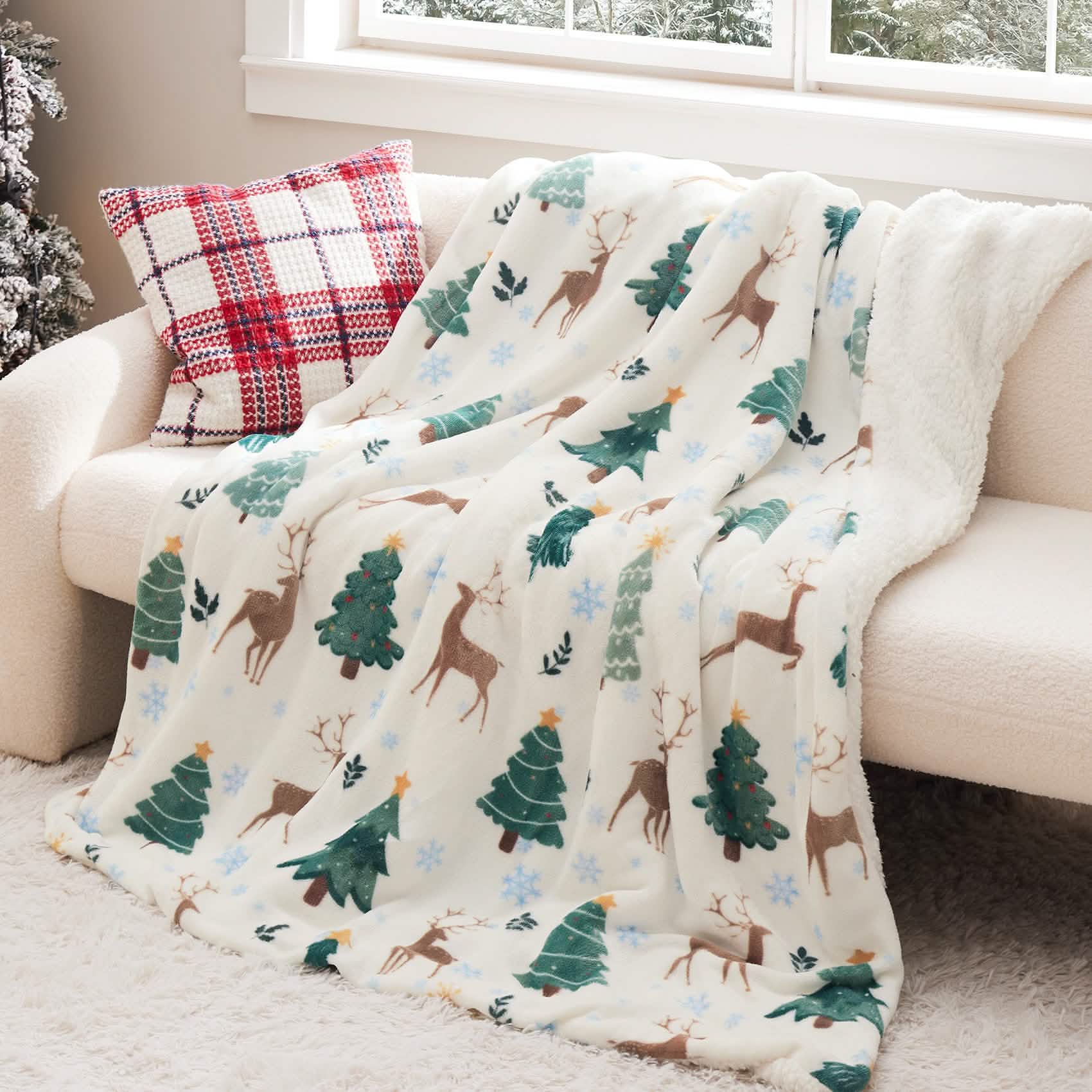 GentleSoft® Christmas Elk White Sherpa Throw Blanket