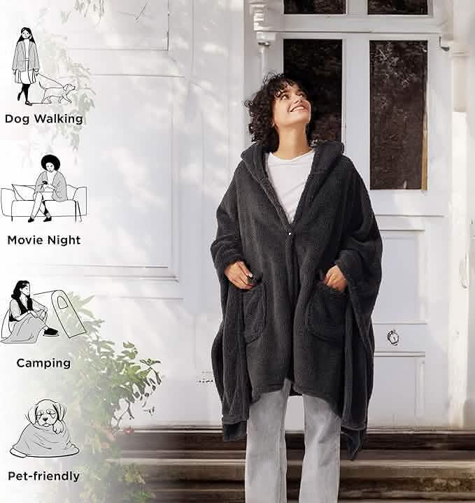 GentleSoft® Short Shaggy Shepa Hooded Wearable Blanket With Pockets