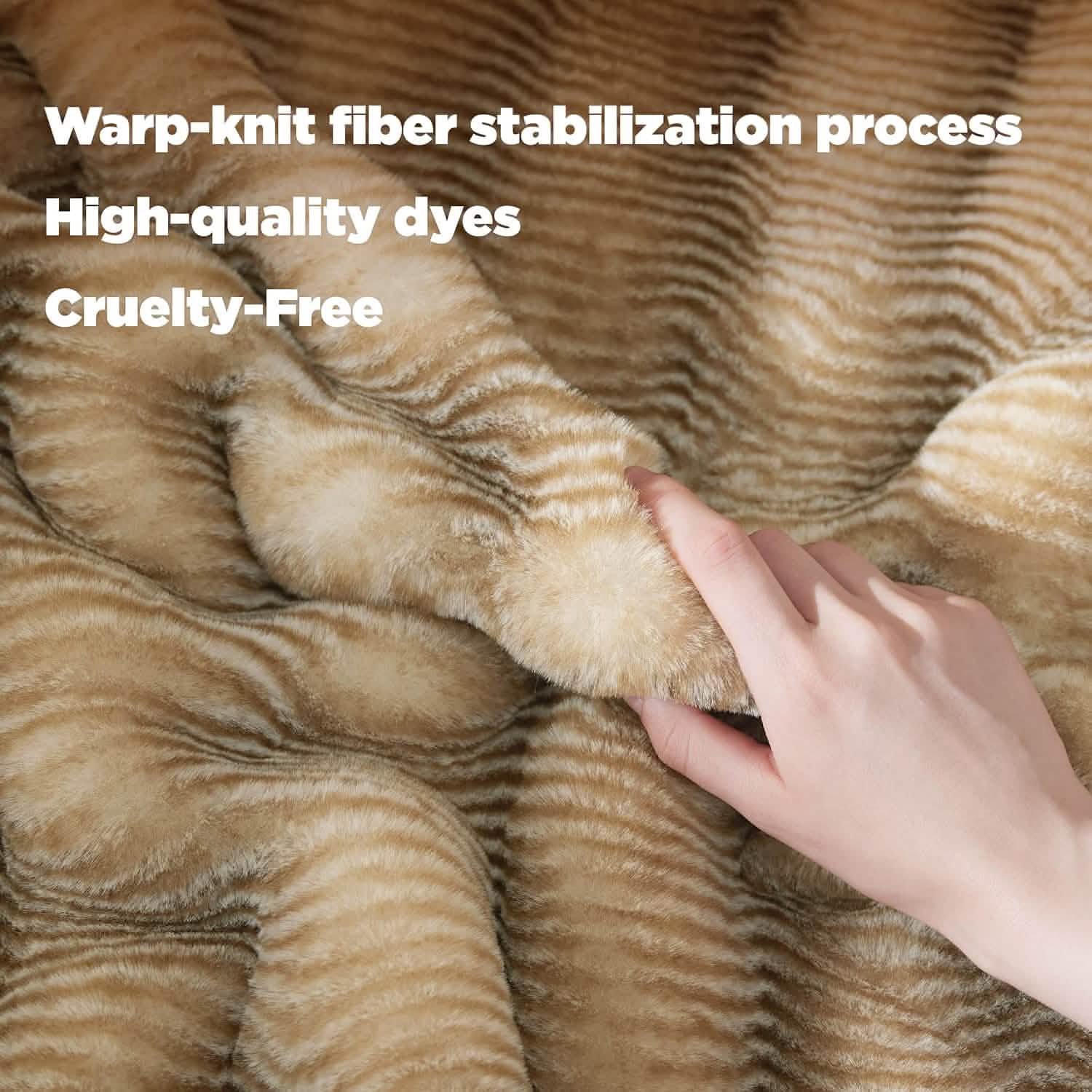 GentleSoft® Fluffy Striped Faux Fur Blanket Beige