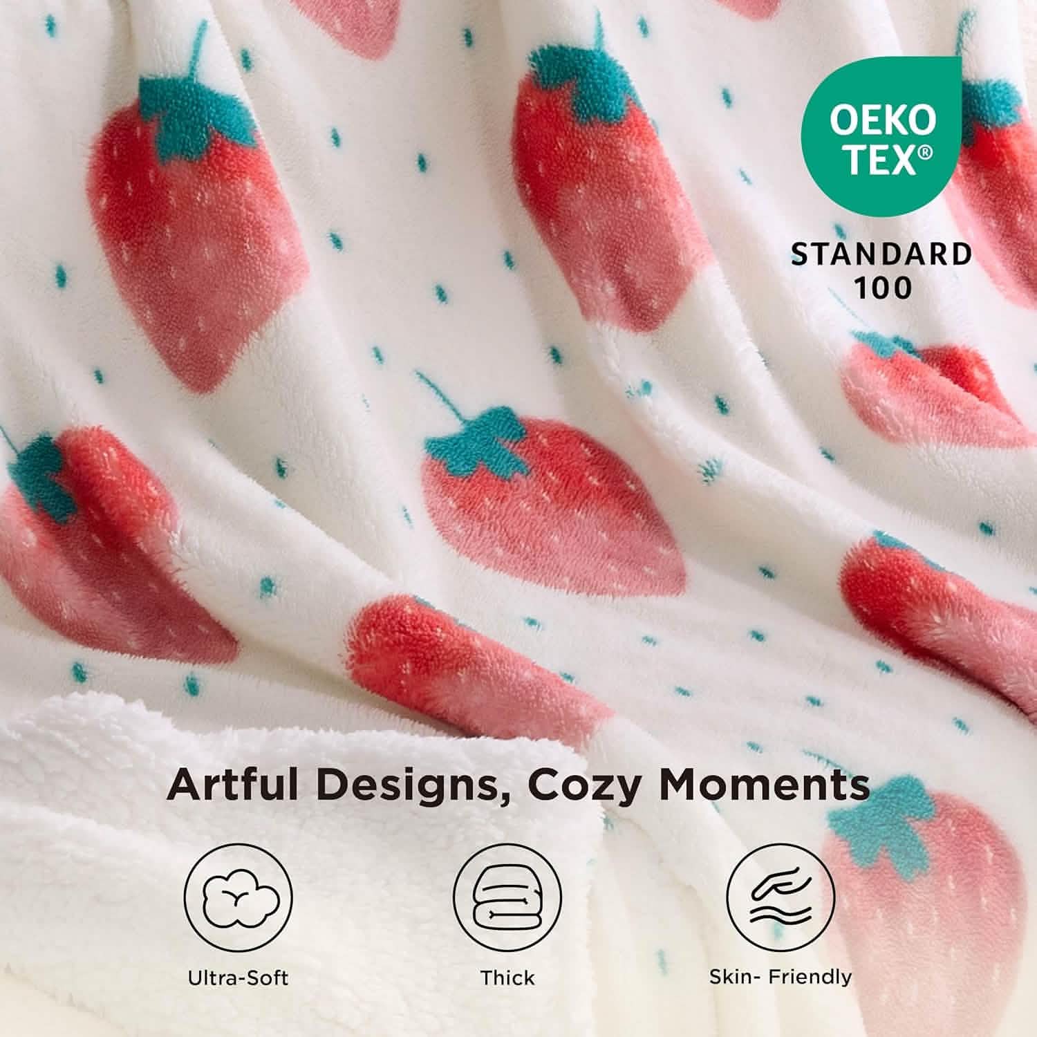 GentleSoft® Printed Throw Sherpa Blanket strawberry Dots
