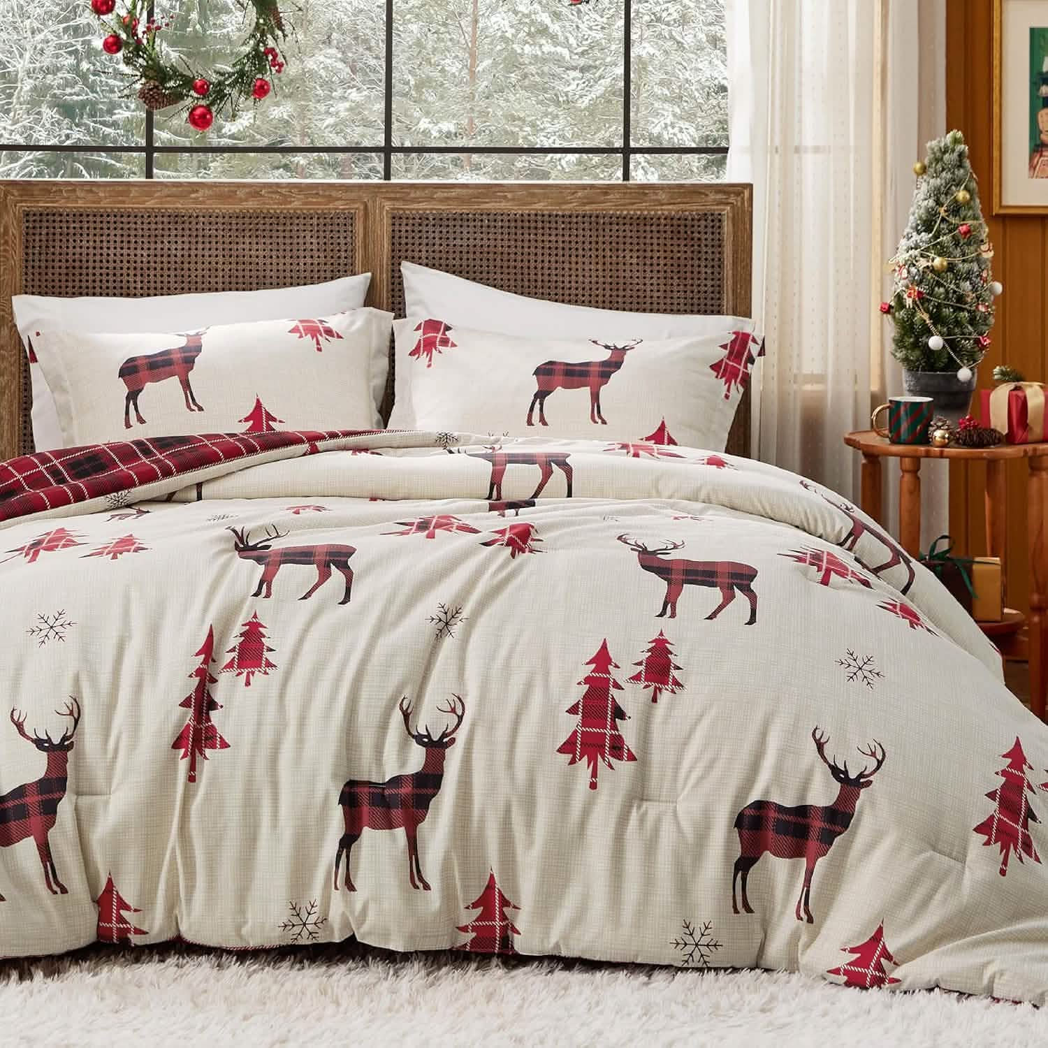 GentleSoft® Christmas Plaid Comforter Set Reindeer