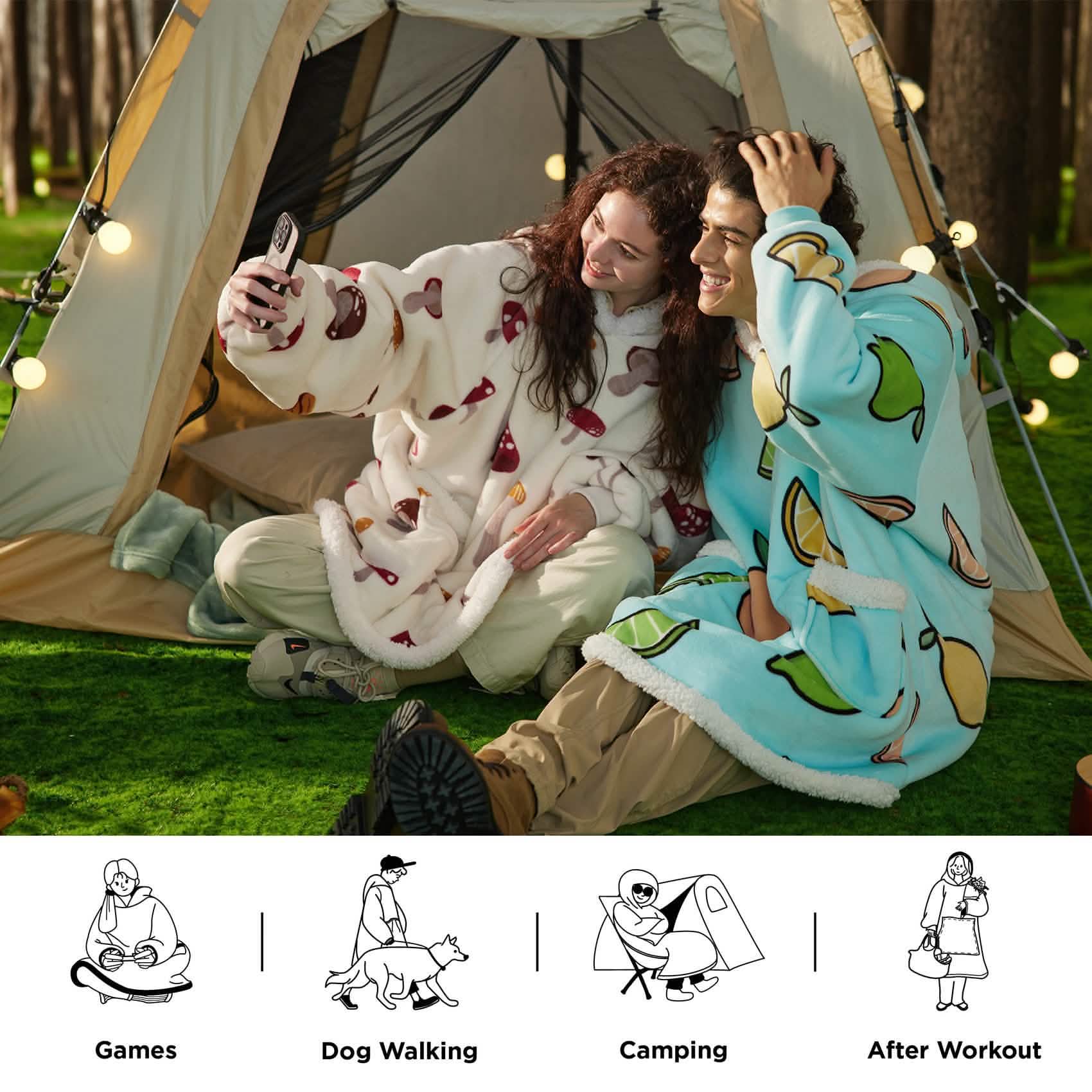 GentleSoft® Cute Printed Patterns Sherpa Blanket Hoodie Beige