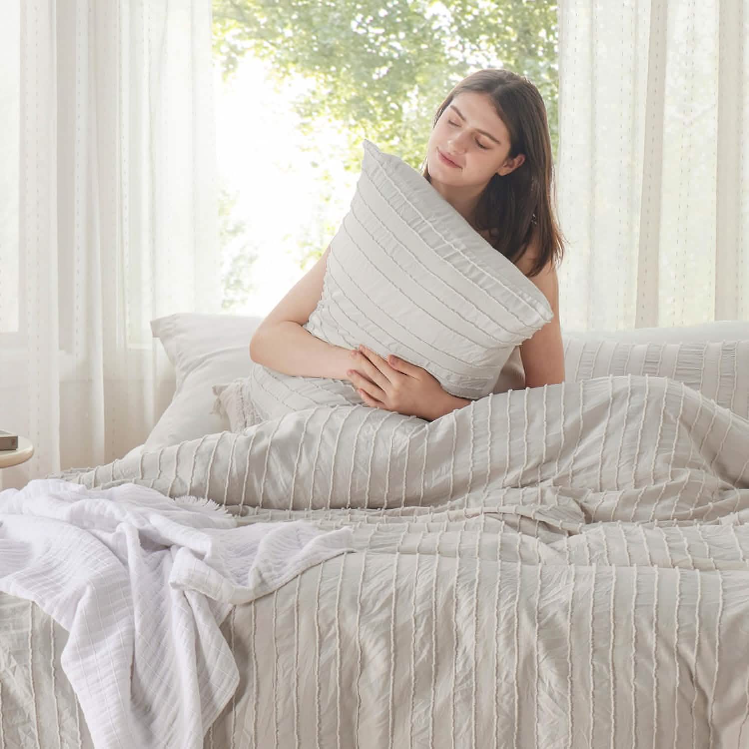 GentleSoft® Striped Tufted Embroidery Duvet Cover Set