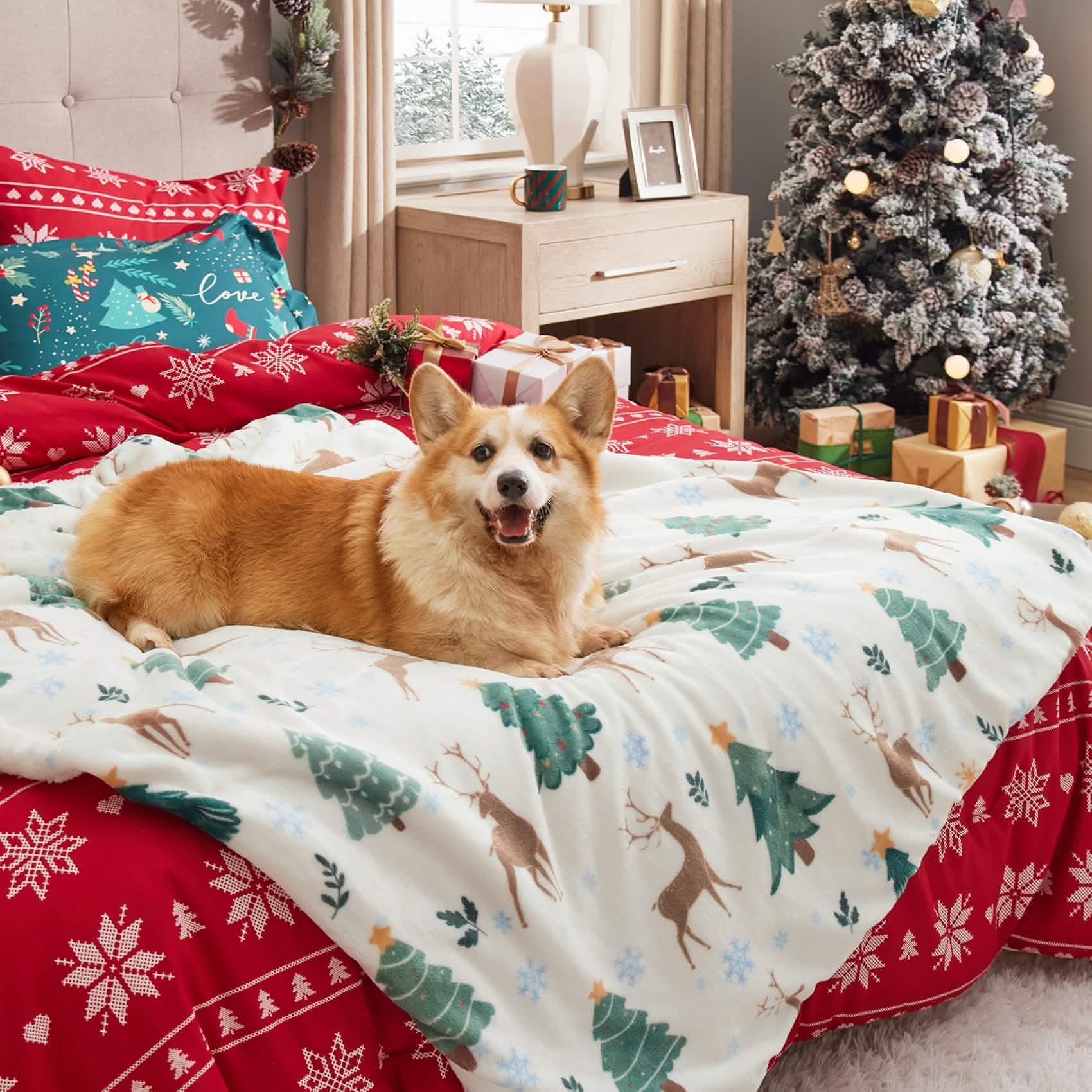 GentleSoft® Christmas Elk White Sherpa Throw Blanket