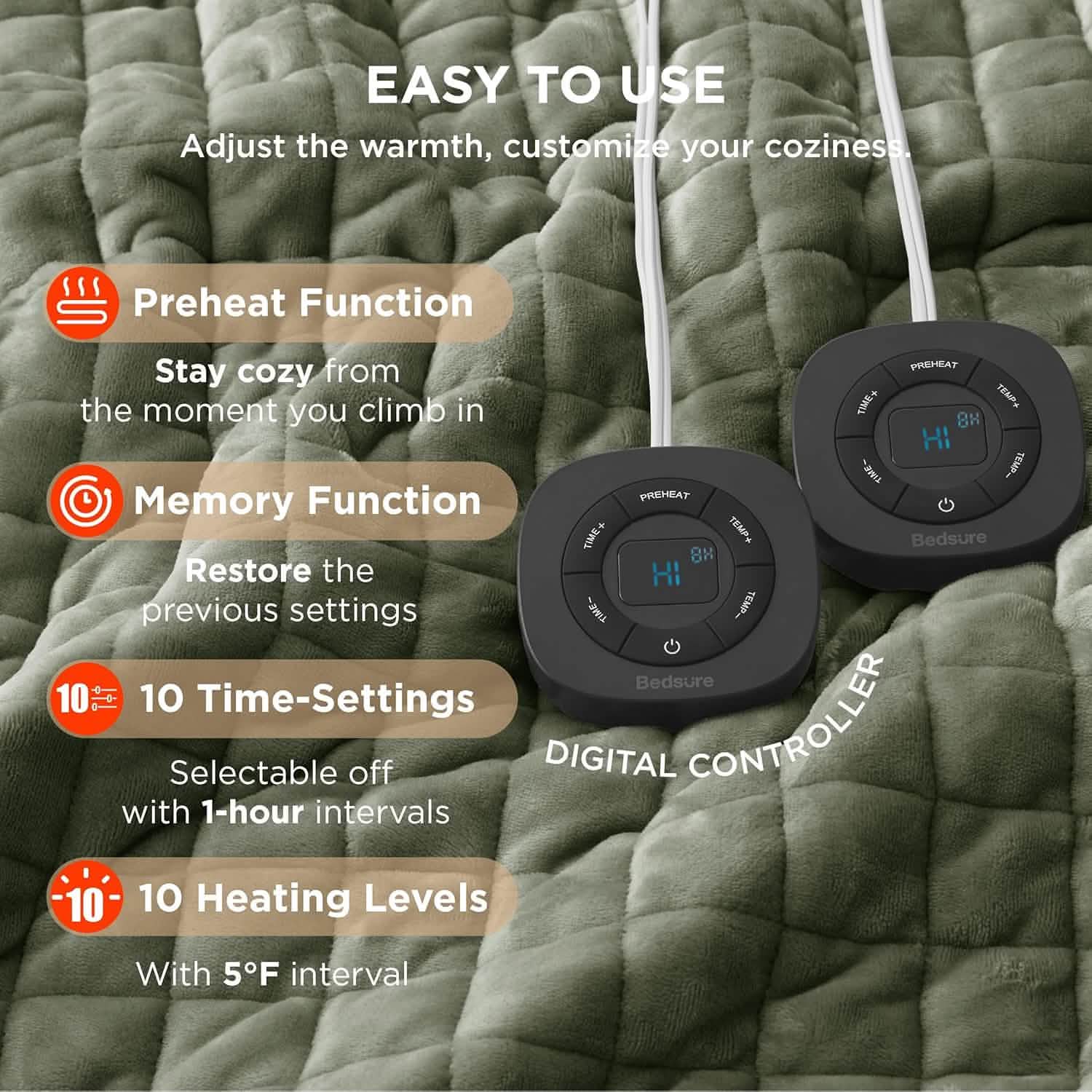 GentleSoft® Quilted Sherpa Fleece Heated Blanket Grid