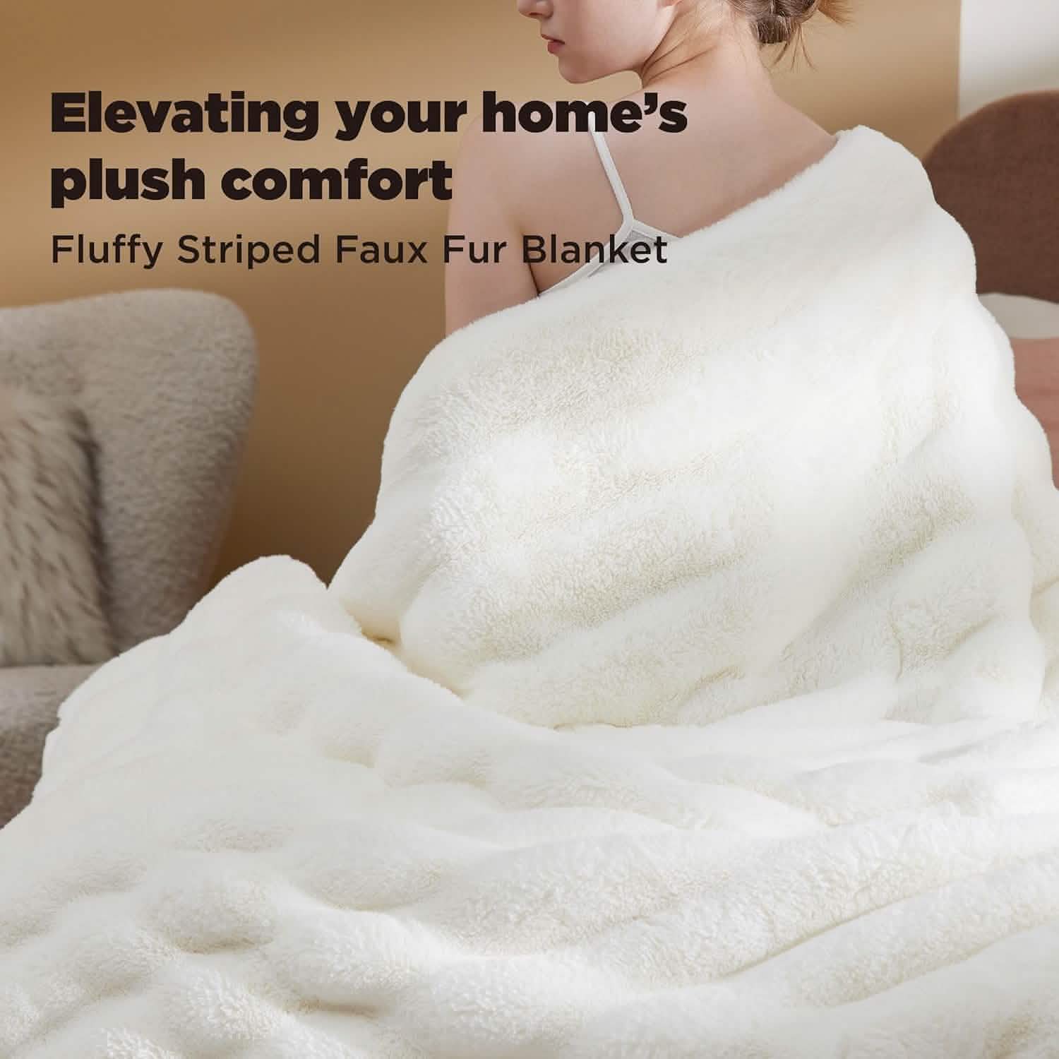 GentleSoft® Fluffy Striped Faux Fur Blanket White
