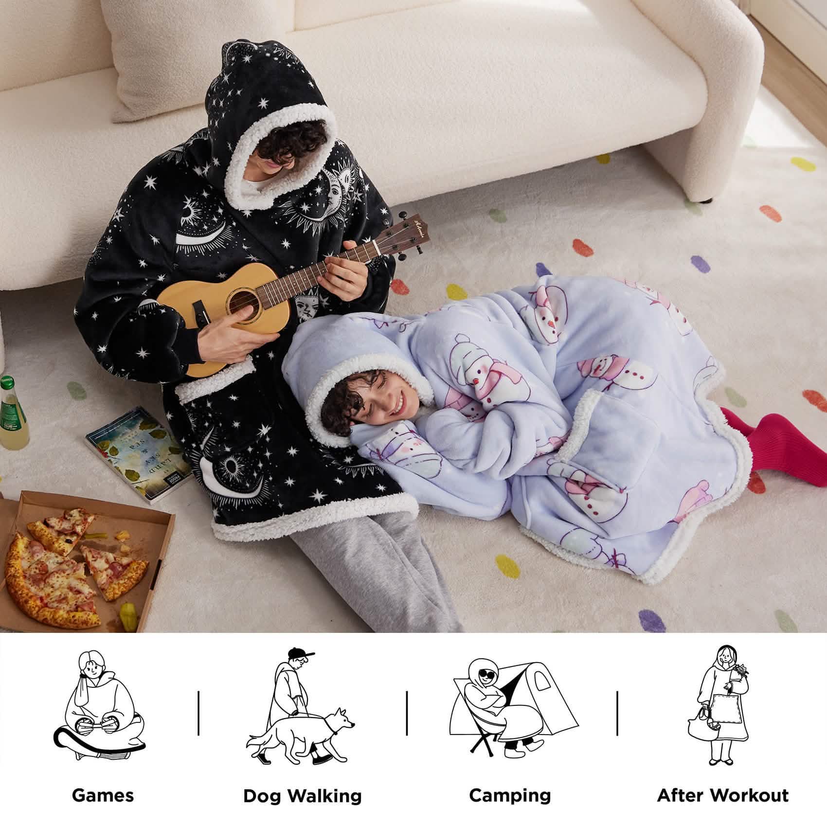 GentleSoft® Sherpa Fleece Printed Short Wearable Blanket Hoodie Astrology
