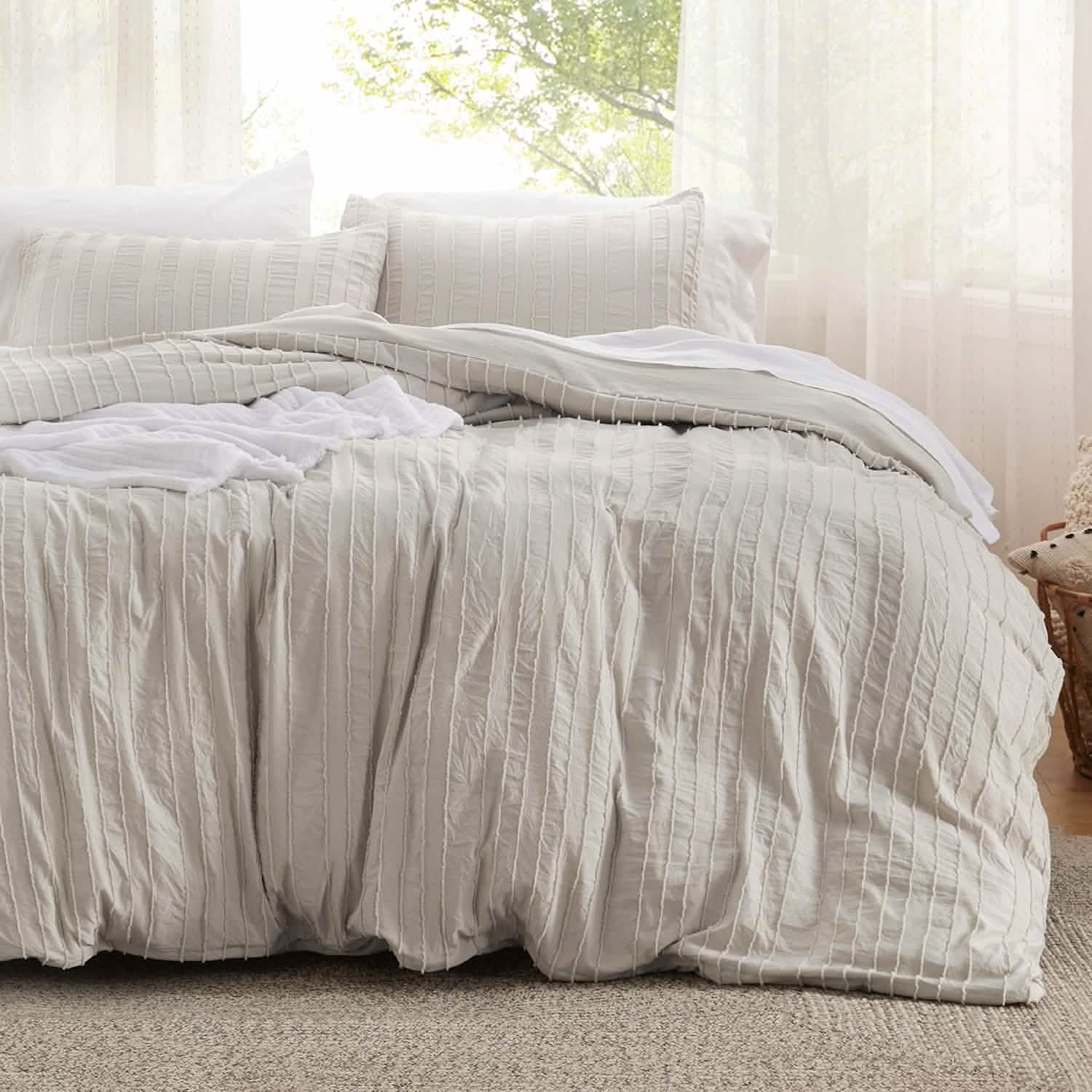 GentleSoft® Striped Tufted Embroidery Duvet Cover Set