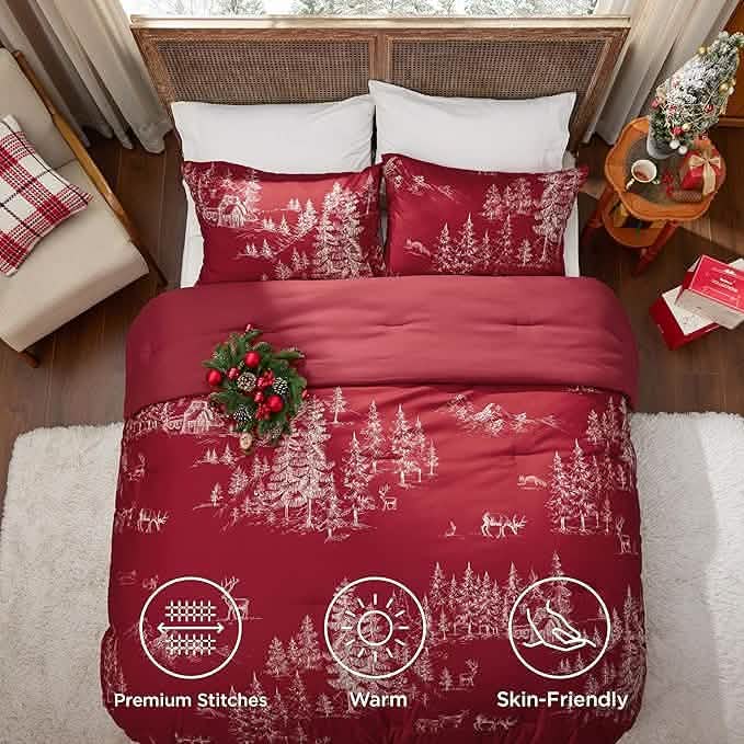 GentleSoft® Christmas Plaid Comforter Set Red Forest