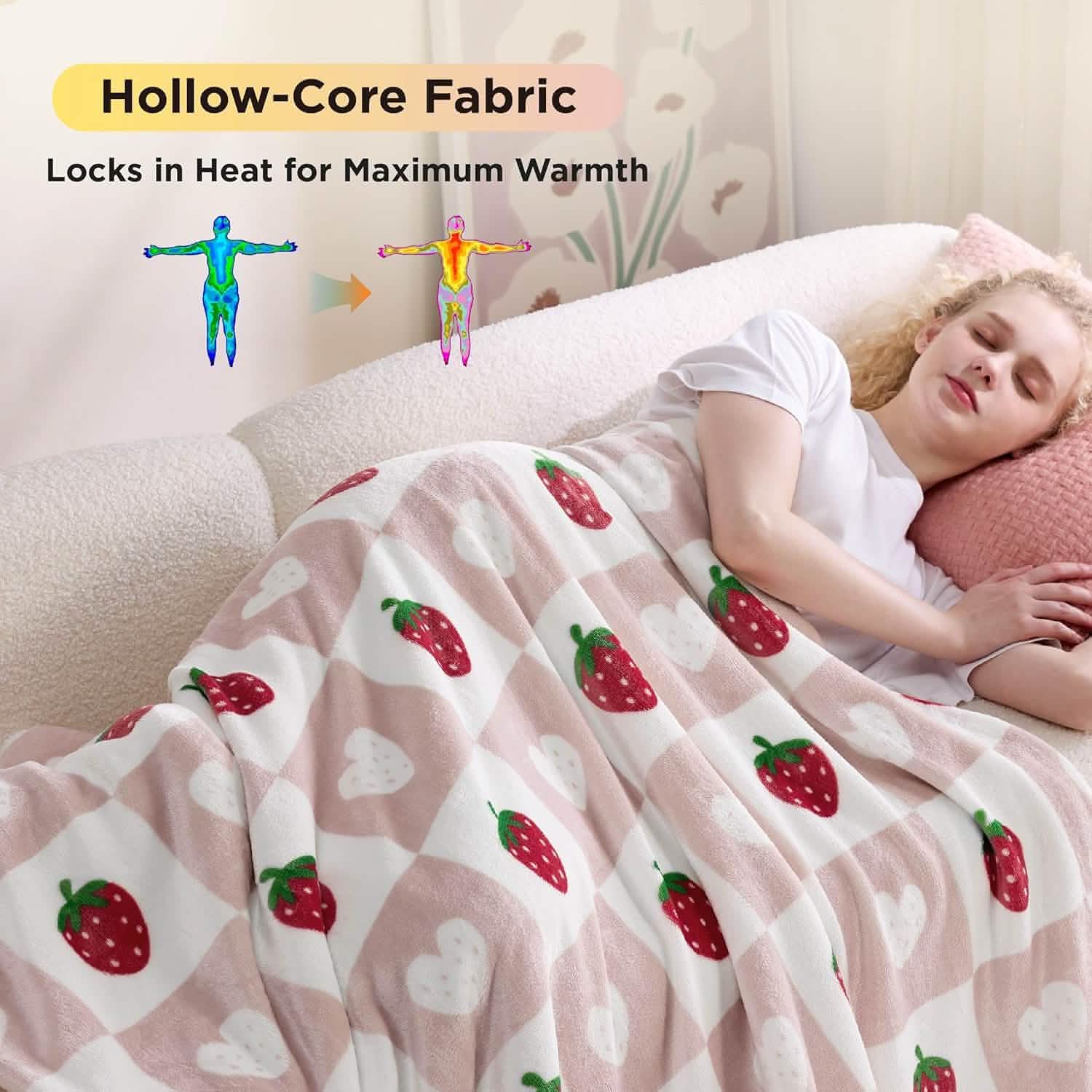 GentleSoft® Printed Throw Sherpa Blanket Strawberry Checkboard