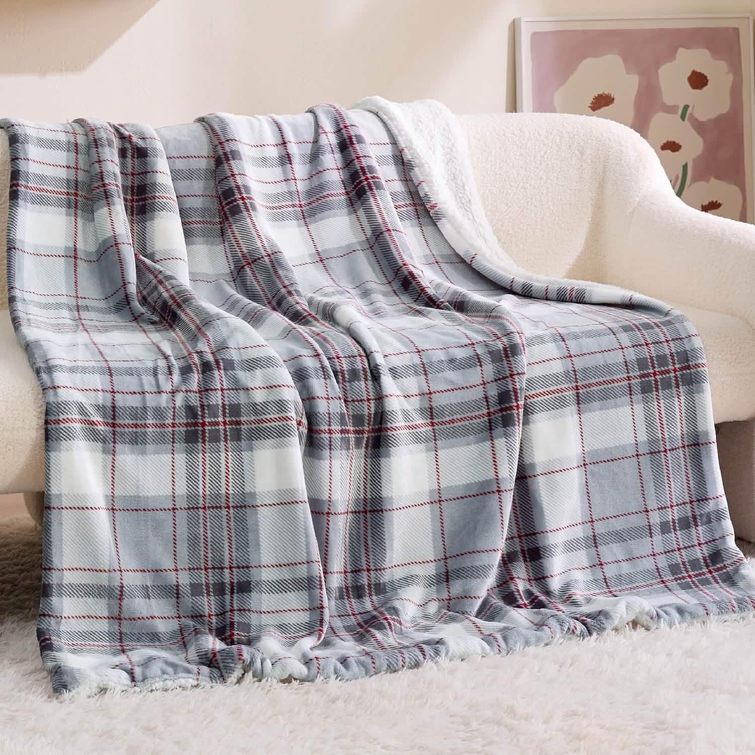 GentleSoft® Printed Throw Sherpa Blanket Grey