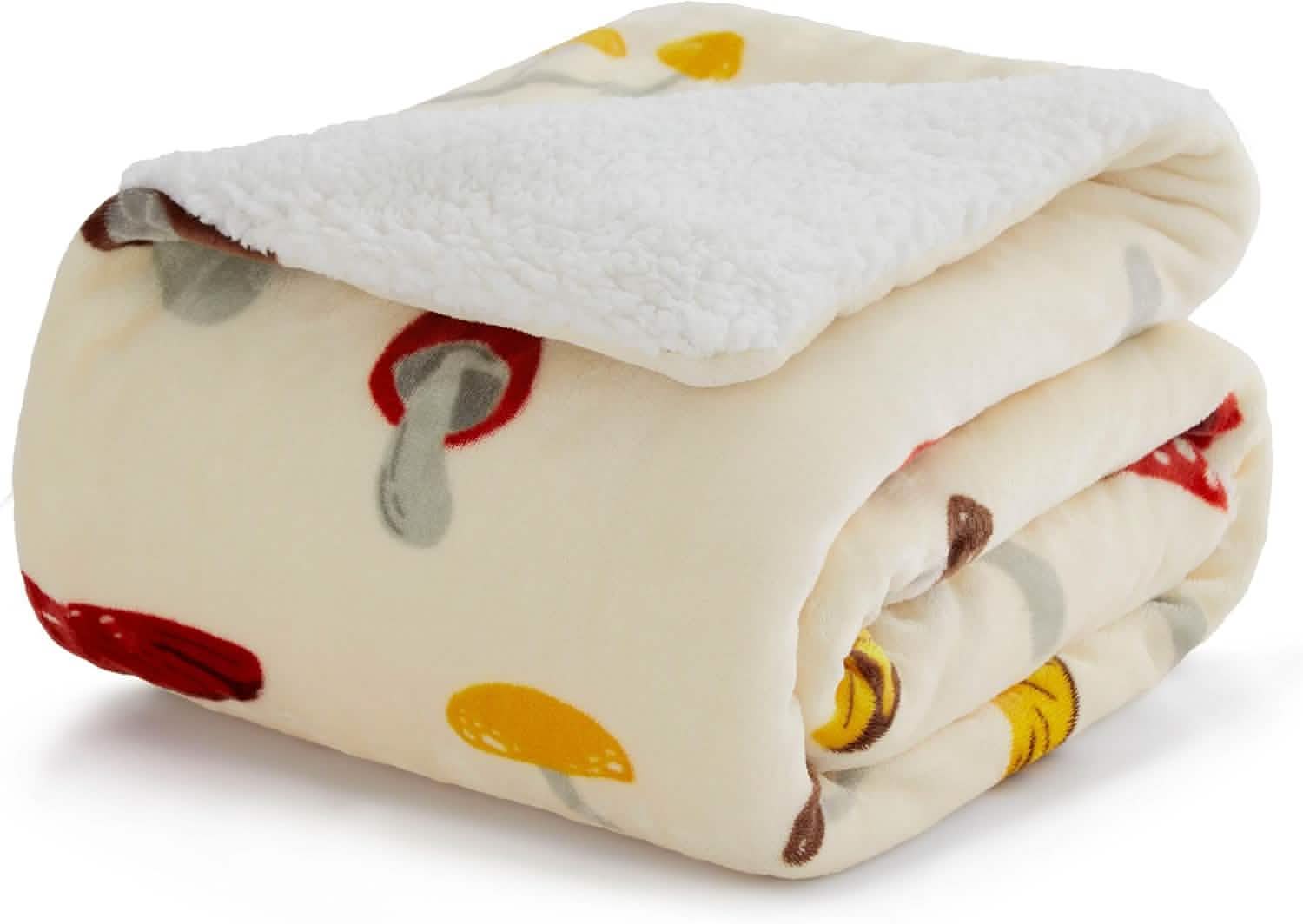 GentleSoft® Printed Throw Sherpa Blanket mushroom