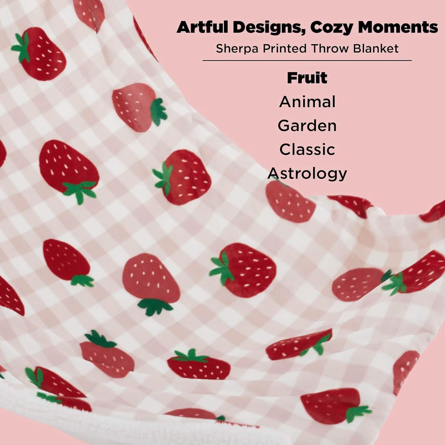 GentleSoft® Printed Throw Sherpa Blanket strawberry