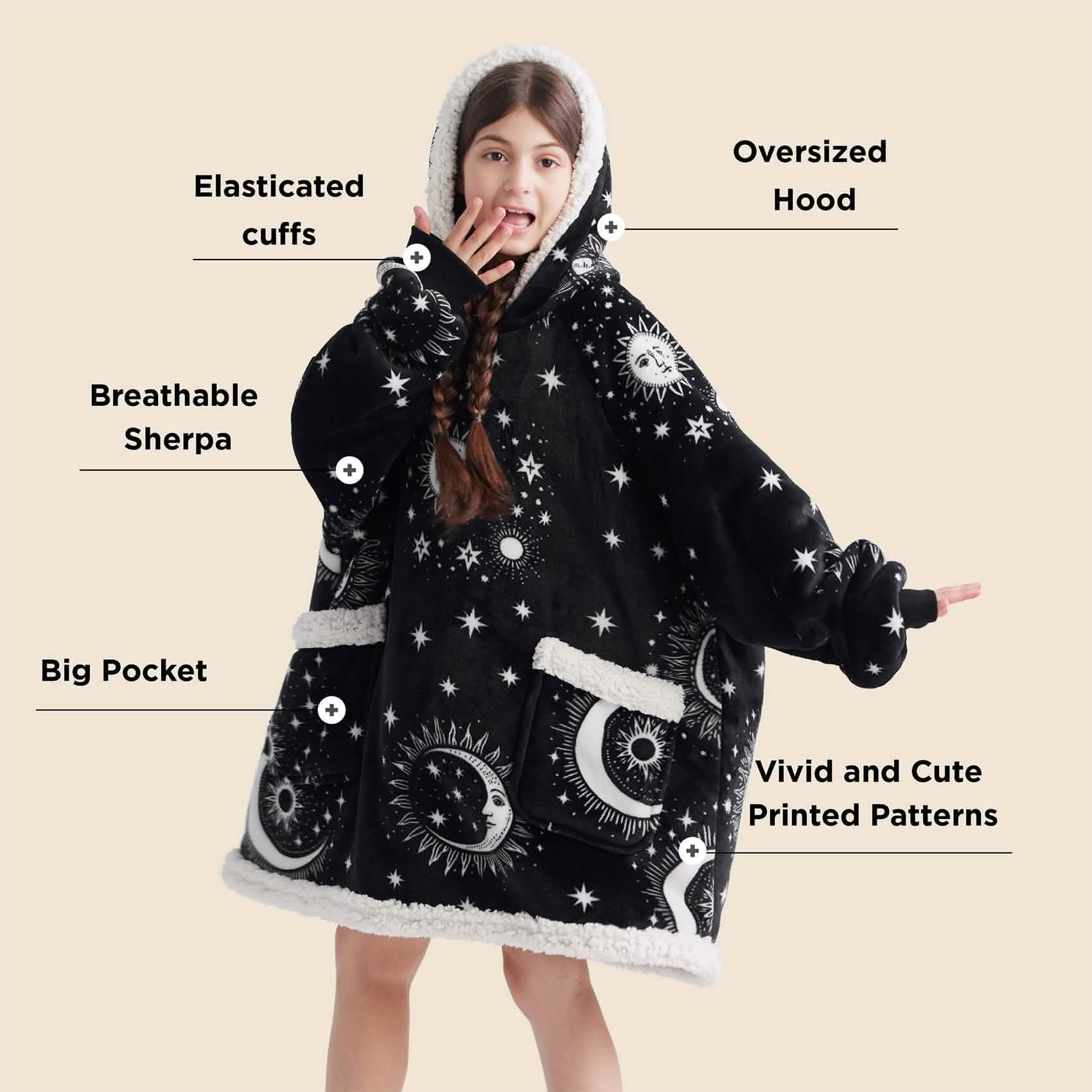 GentleSoft® Sherpa Fleece Printed Short Wearable Blanket Hoodie Astrology