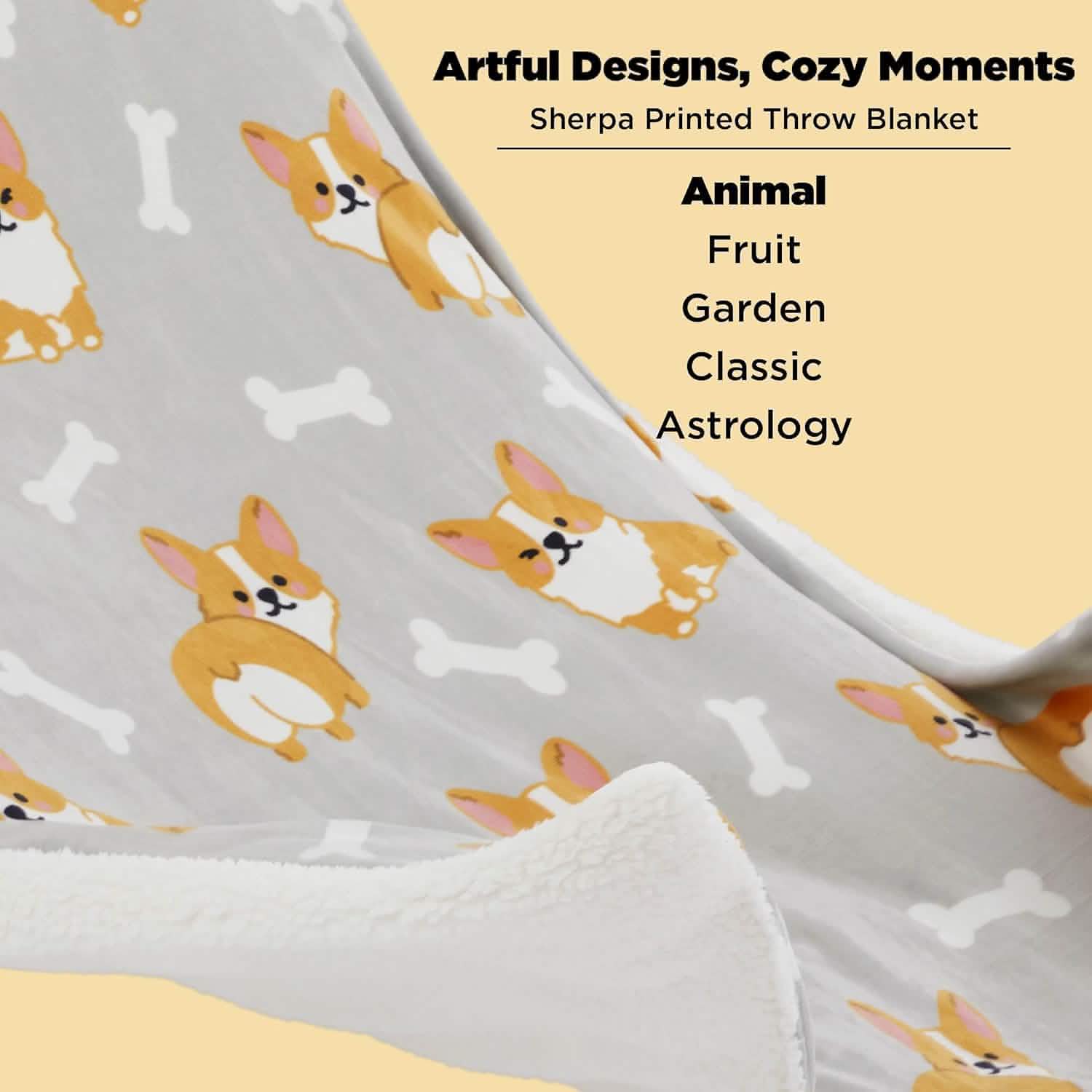 GentleSoft® Printed Throw Sherpa Blanket Print-corgi