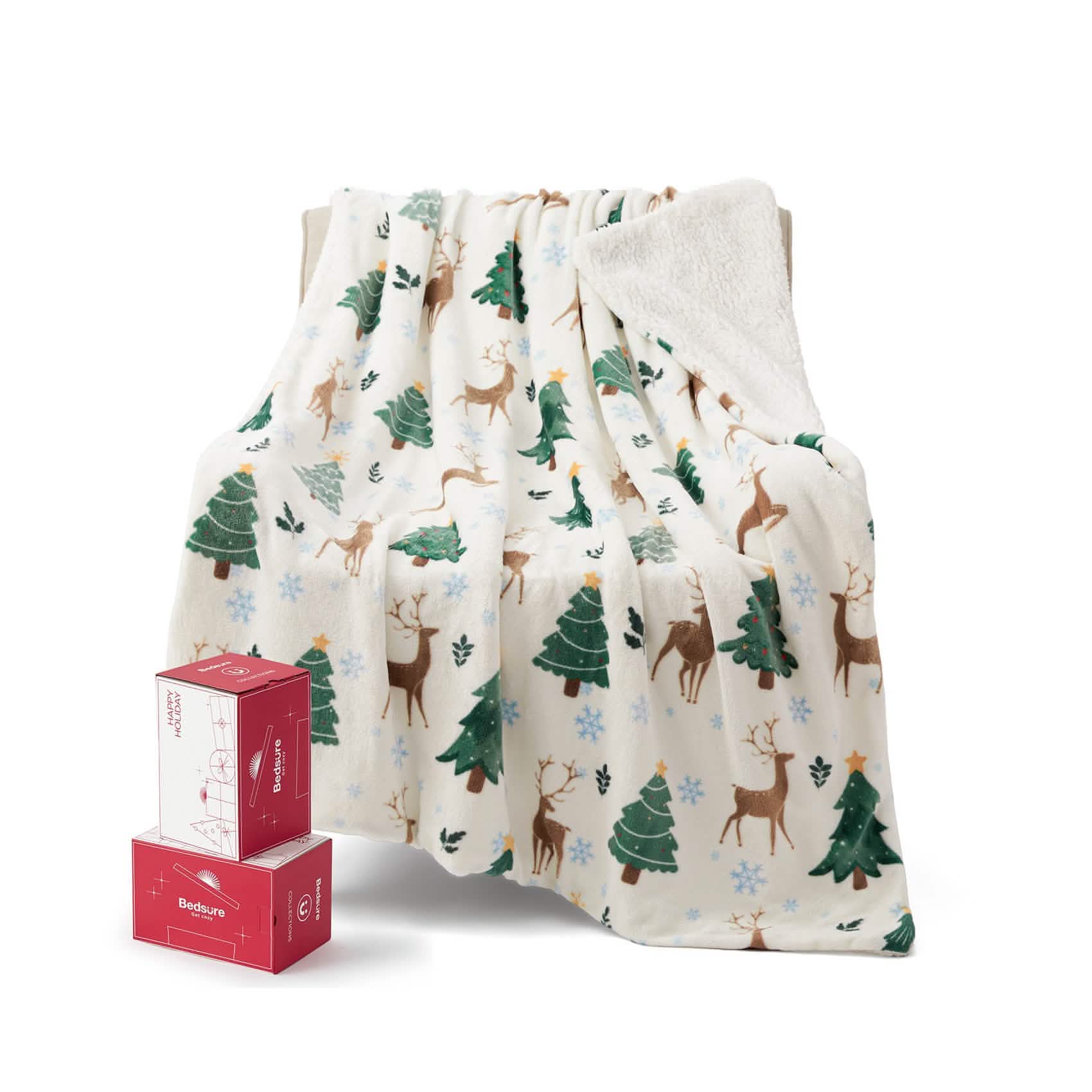 GentleSoft® Christmas Elk White Sherpa Throw Blanket