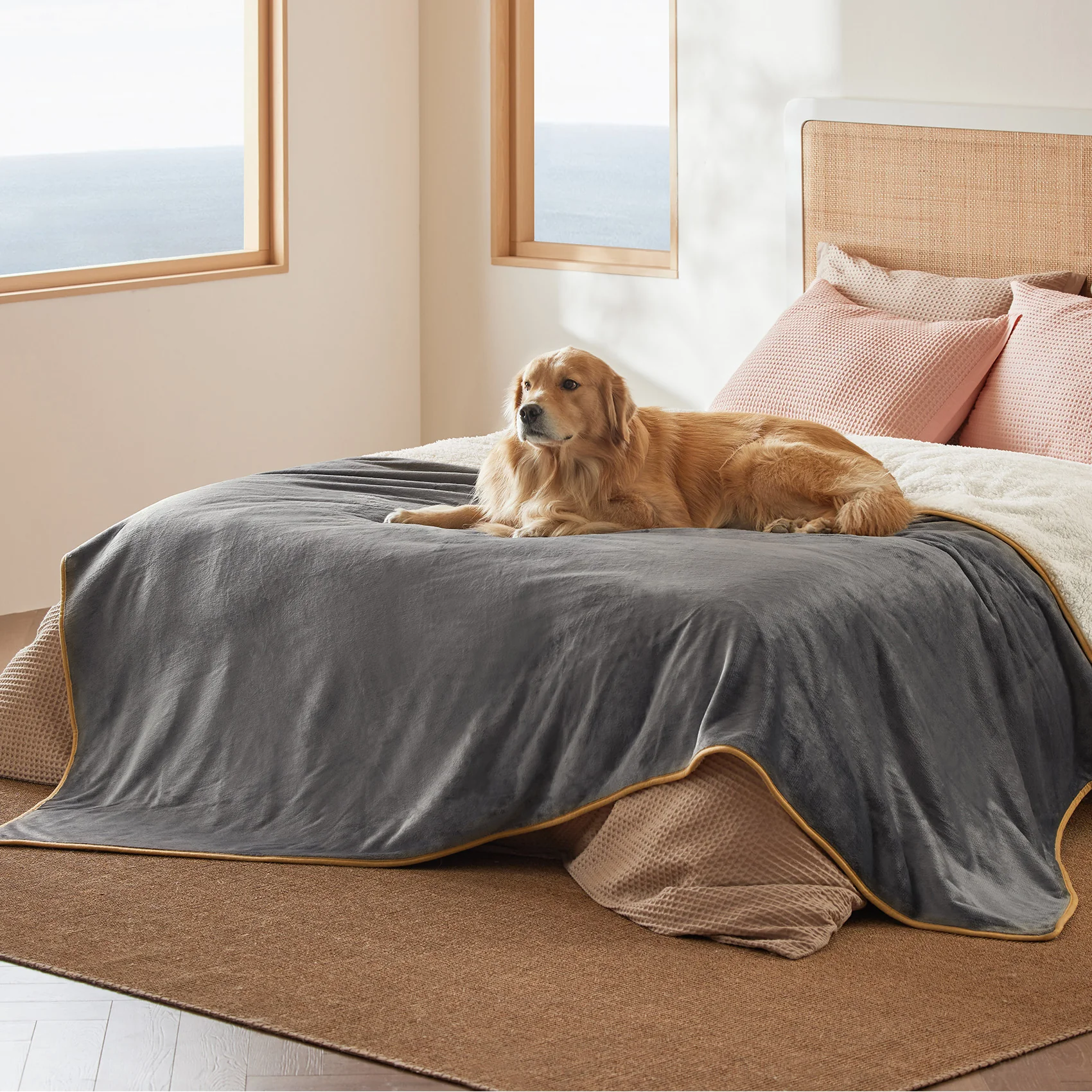 Reversible Sherpa and Microfiber Fleece Dog Blanket