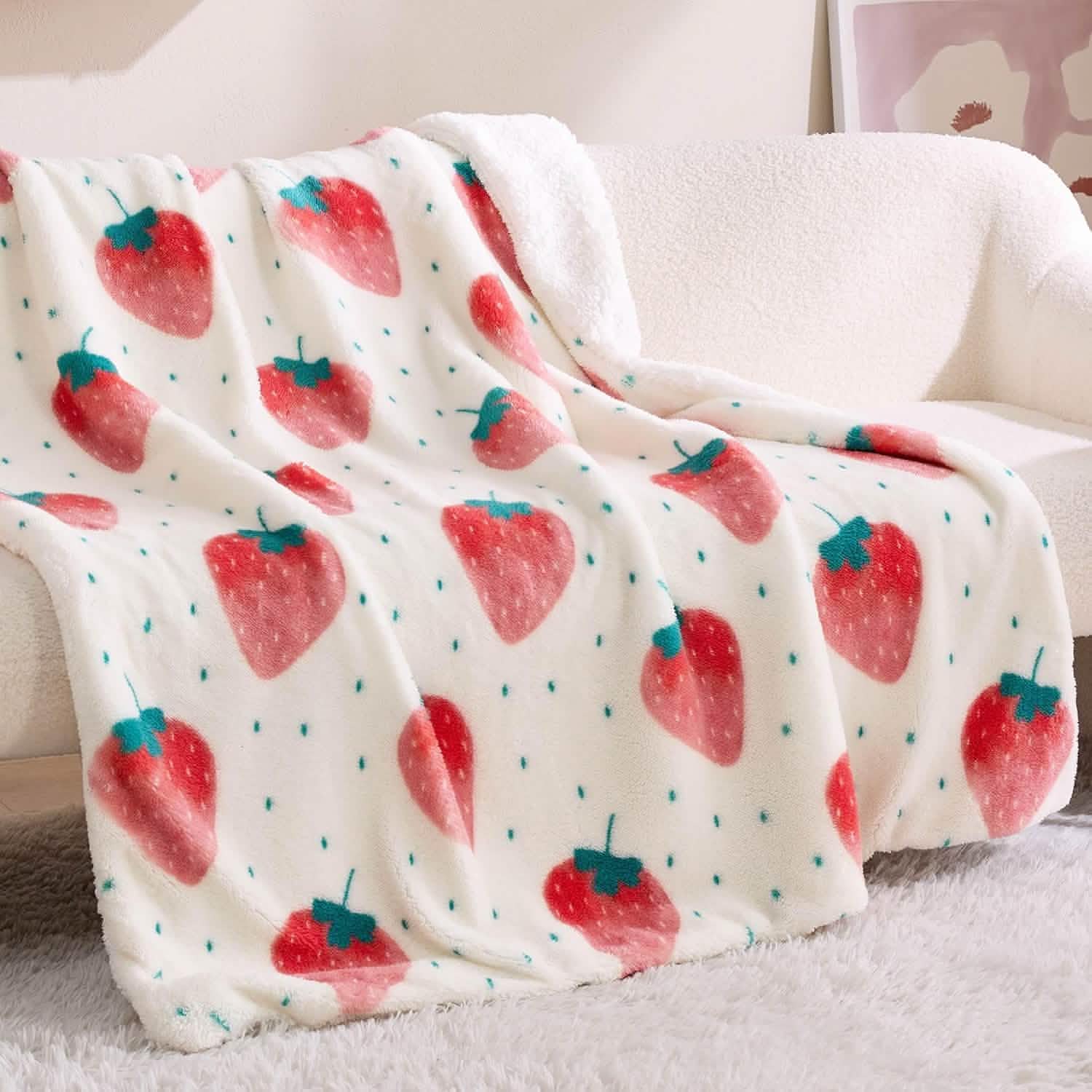 GentleSoft® Printed Throw Sherpa Blanket strawberry Dots