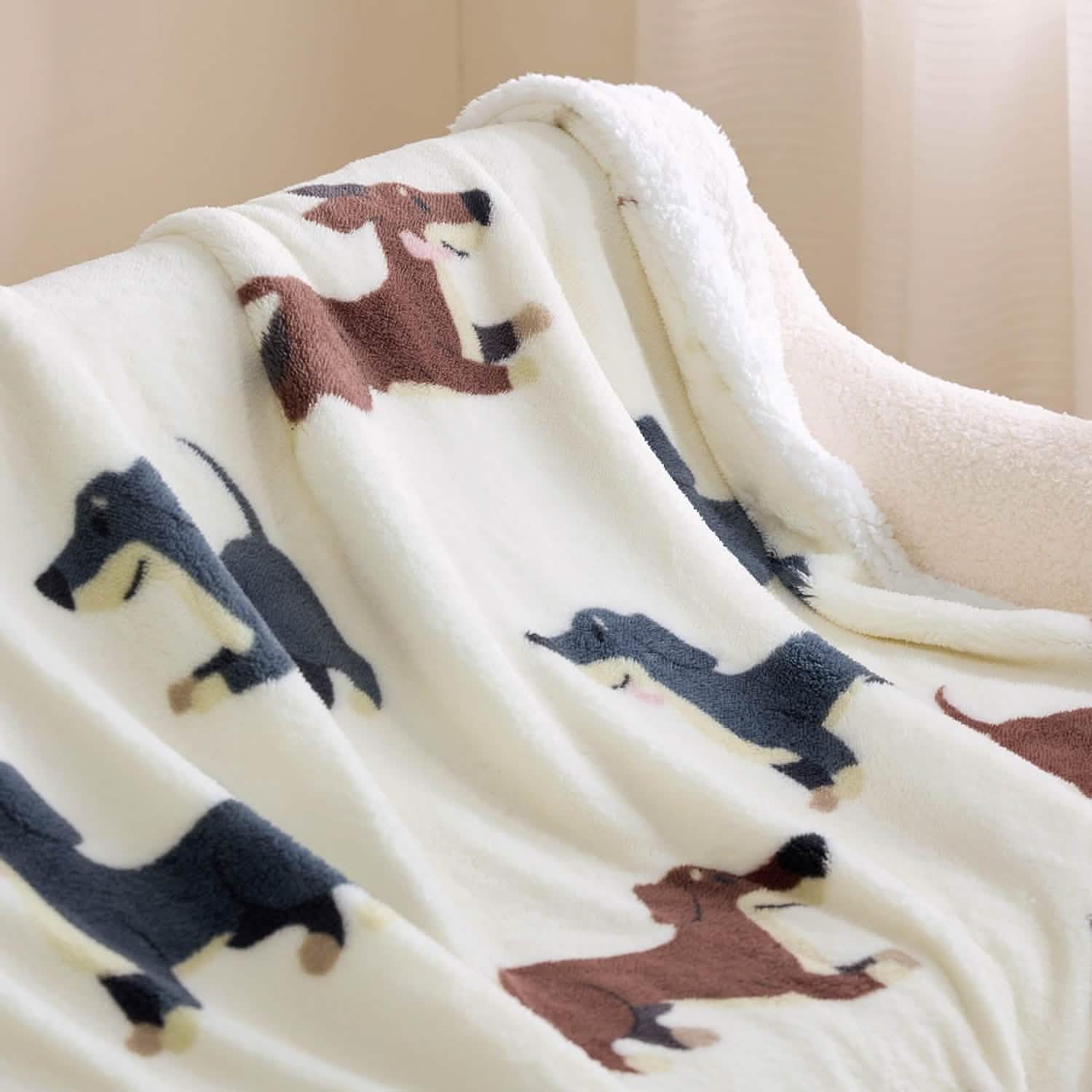GentleSoft® Printed Throw Sherpa Blanket Print-dachshund